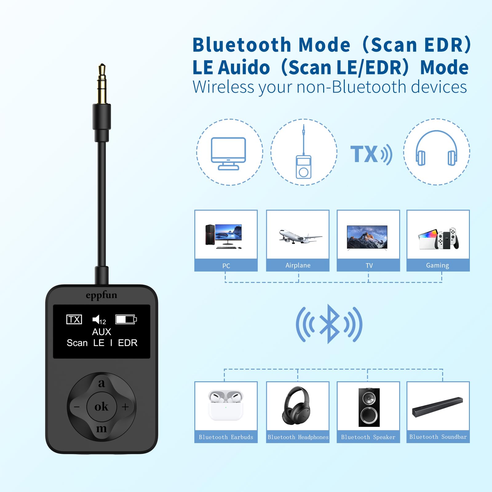 LE Audio Bluetooth 5.4 Audio Transmitter Adapter for TV Headphons with AptxLossless Auracast LC3 for Gaming Watching Music-Elect