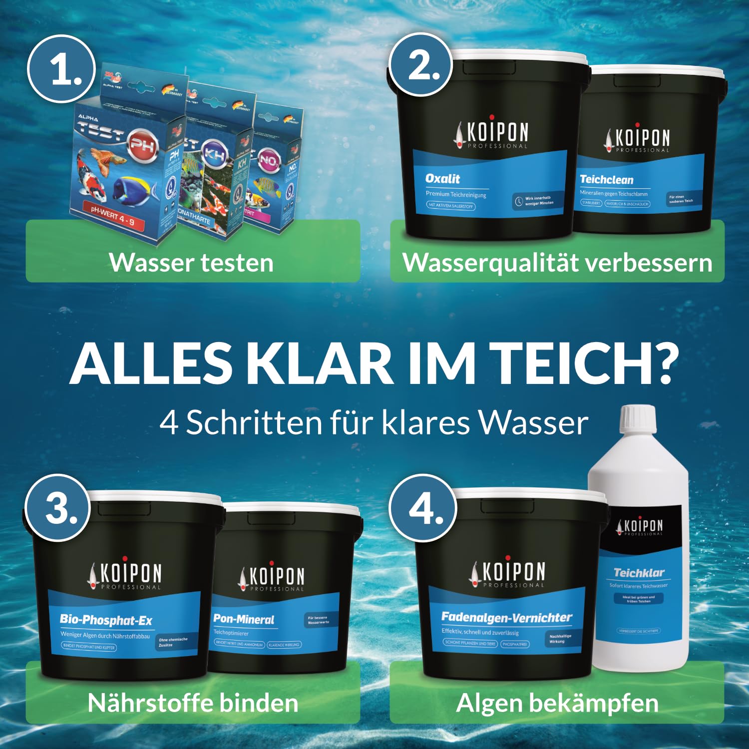KOIPON Immerklar 1 kg, Natürlicher Teichwasseraufbereiter für dauerhaft klares Teichwasser, Gegen Schwebealgen und trübes Wasser im Gartenteich