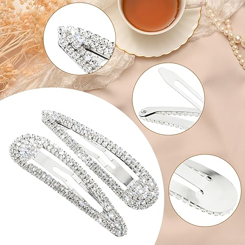 Miniatura 3 de WLLHYF 2 pinzas para el cabello con diamantes de imitación, horquillas de metal a presión, pasadores para el cabello de cristal brillante, pasadores