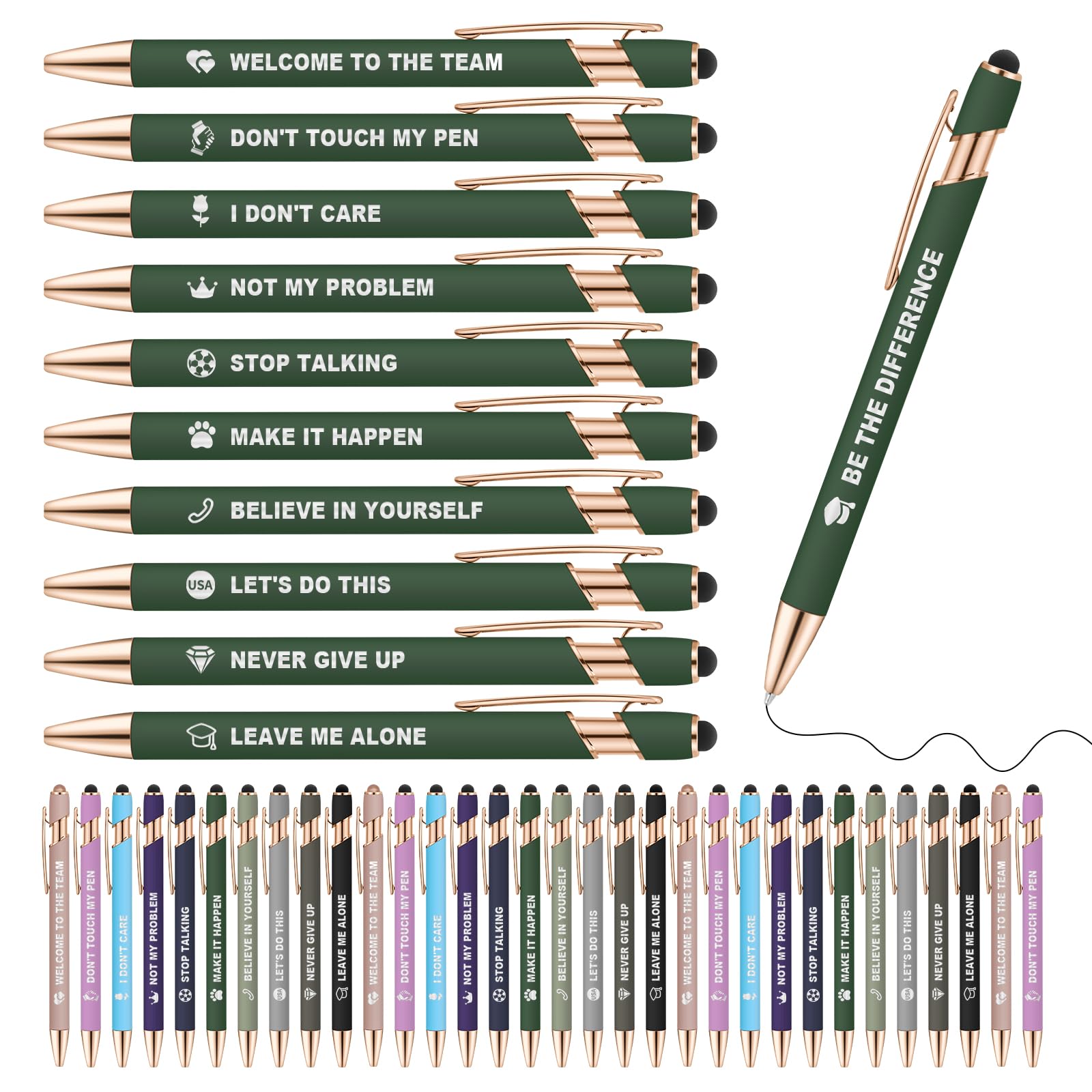 50 Pack Personalized Custom Pens in Bulk Ballpoint Pens with Stylus Customized Pens Engraved with Text Logo Name, Gift for College Office Wedding