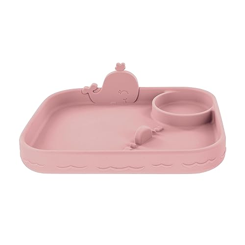 Nuby Animal Friend Plato Redondo de Silicona - Plato para Niños Pequeños - 6+ Meses - Plato de Ballena Rosa