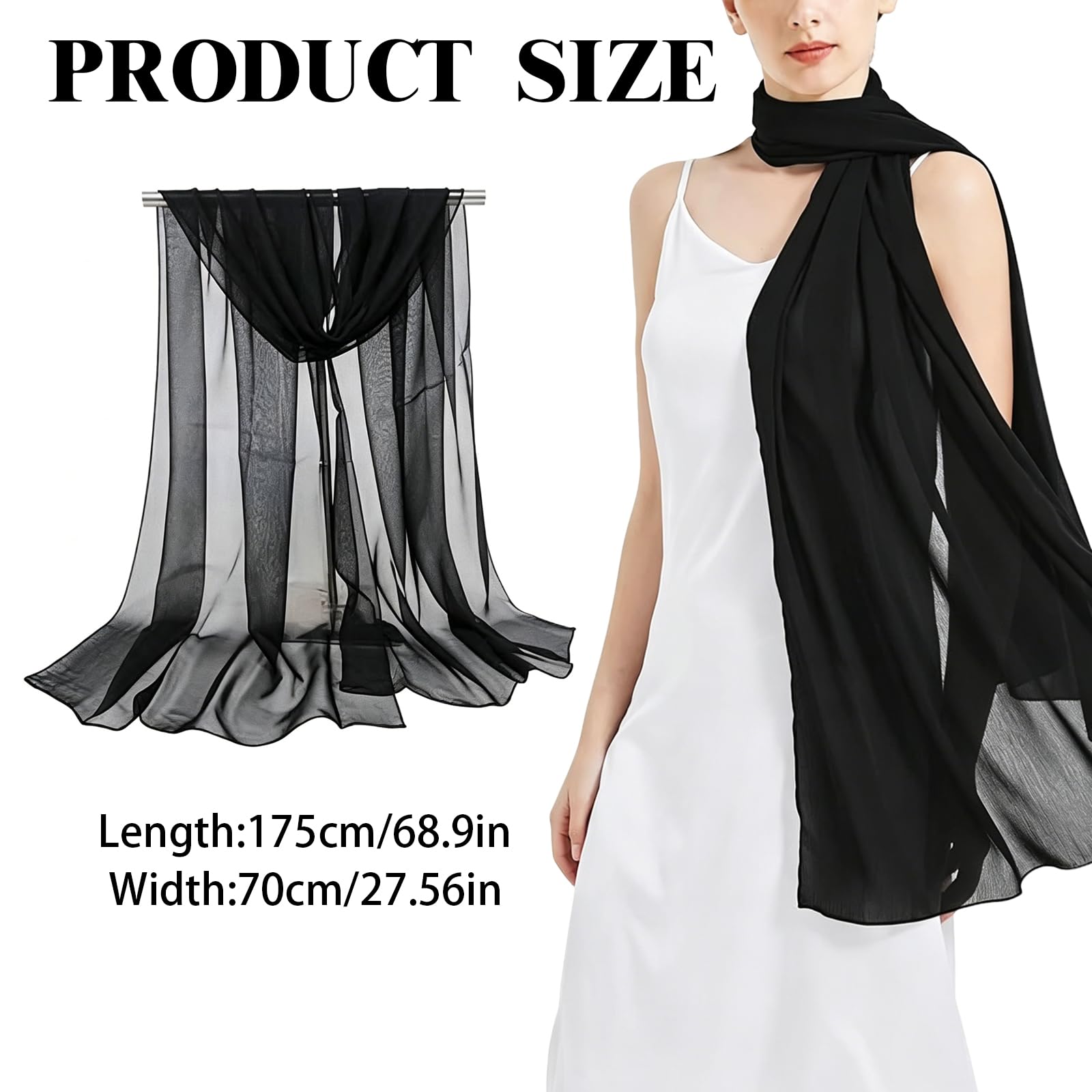 Châles Foulard Femme Élégant et Léger Etole Mariage Mousseline Protection Solaire et Respirant Women's Sheer Scarf Stole Convient pour les Banquets de Mariage et le Quotidien