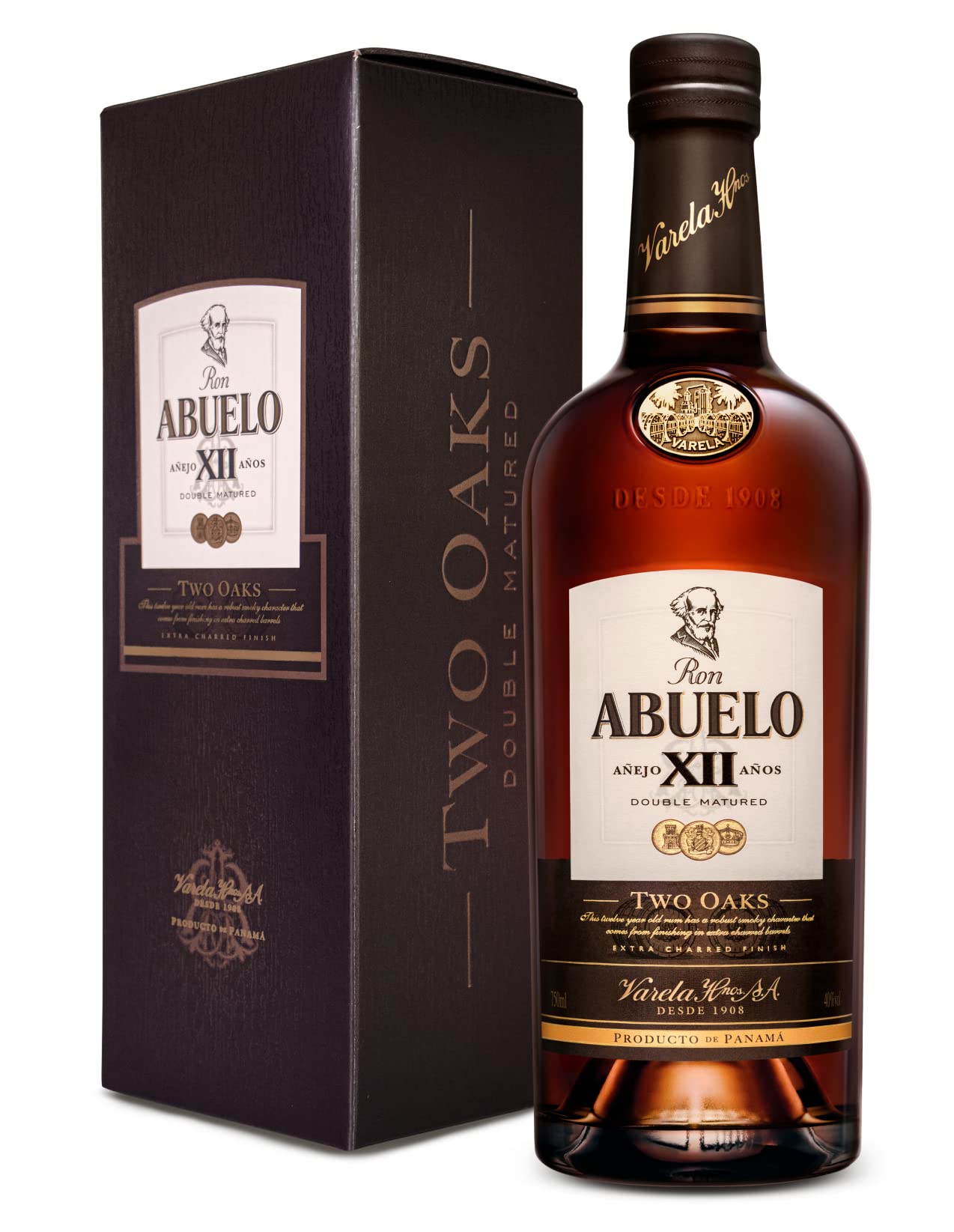 Ron Abuelo Two Oaks ( 1 x 0,7l) - 12 Jahre alter Rum aus Panama mit besonderem Fass-Finish für ein rauchig-süßes Geschmackserlebnis - pur, auf Eis oder als Basis für Cockails - 40% Vol.
