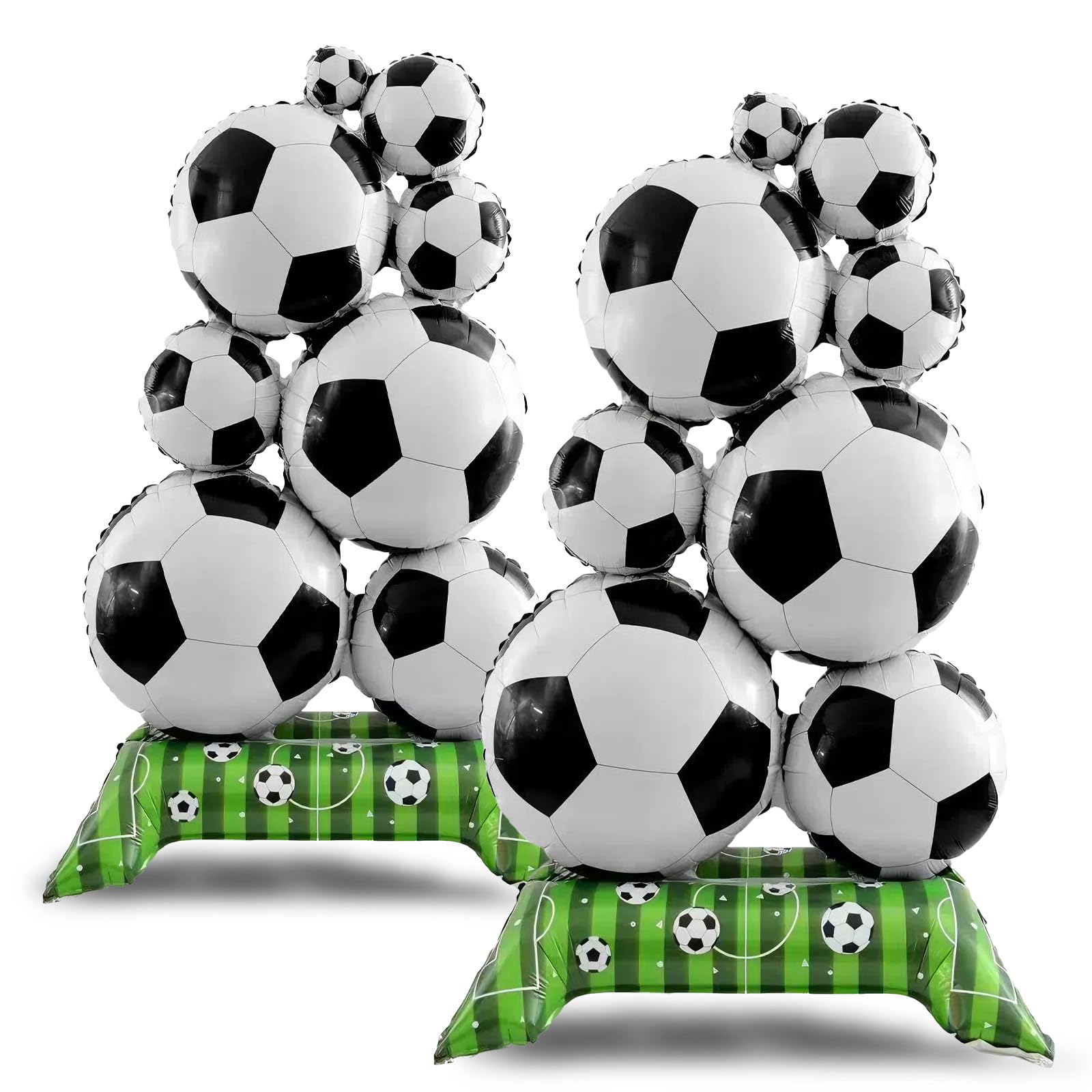 2Pcs Large Self-Standing Soccer Balloons, 150cm / 59 Inch 3D Football Field Themed Party Decorations Foil Soccer Party Balloons for Boys Fans Sports Arch Events Celebration Football Birthday Party