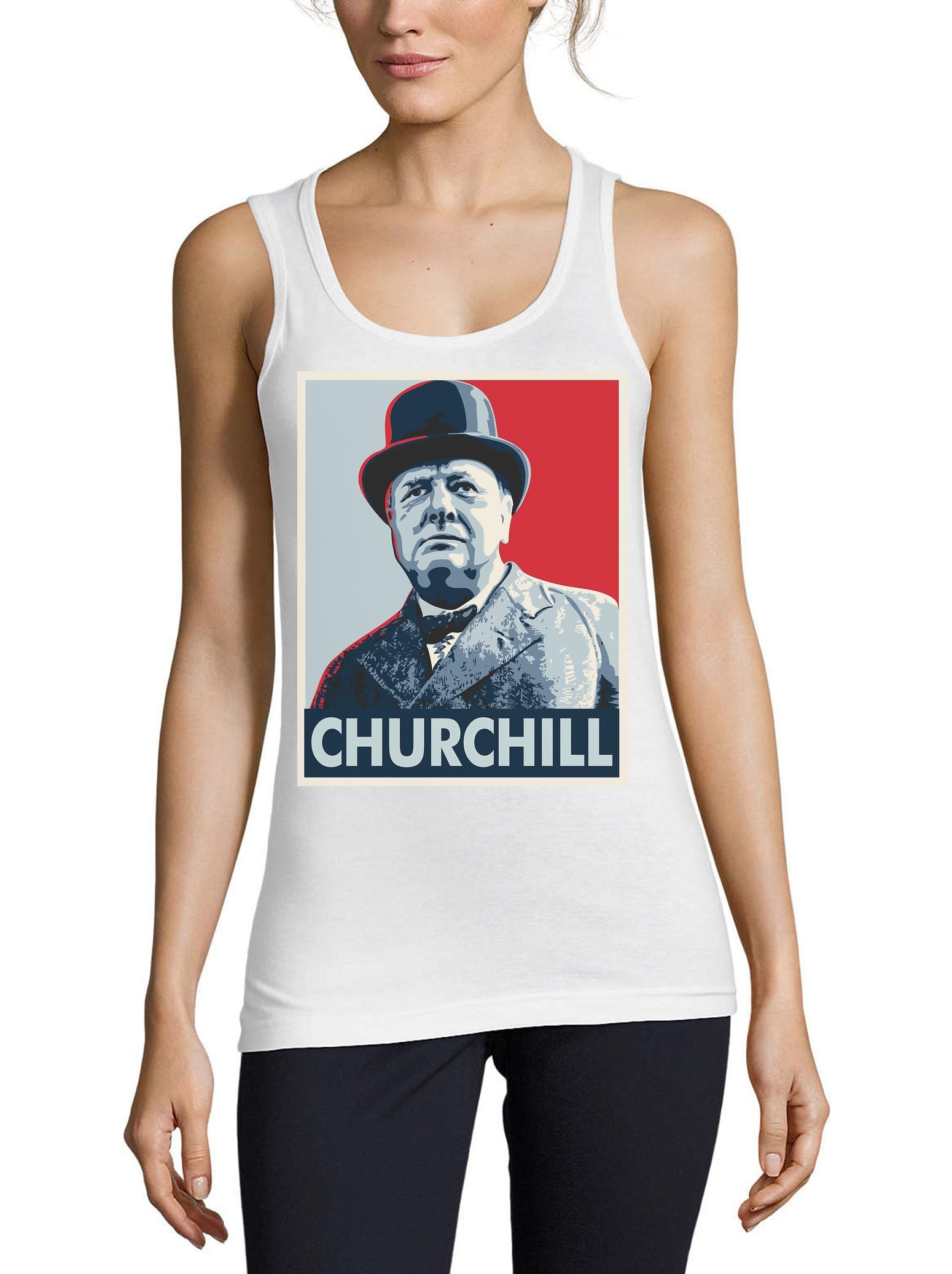 Camiseta sin mangas de algodón mujer Winston Churchill Pop Art camiseta blanca de verano 3