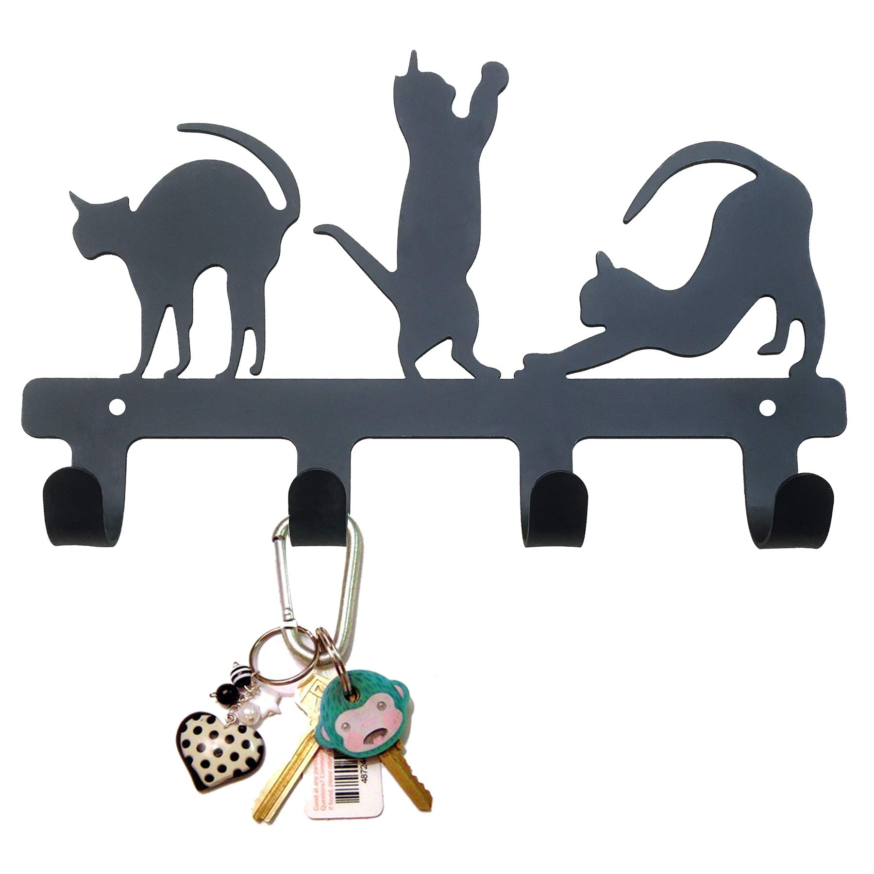 PandSKey Holder for Wall - Black Cat Decorative - Door Hooks for Hanging Dog Leash - Door Hanger Towel Rack【2 Ways, Wall Mounted + Adhesive Screws Provided】