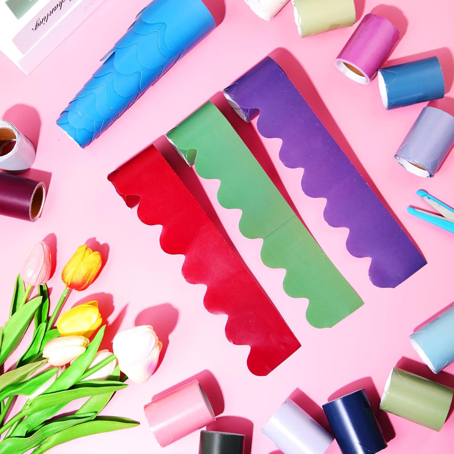 18 Rolls 300 Feet Bulletin Board Borders in 18 Colors, Scalloped Rolled Bulletin Board Trim for Wall Classroom School Office DIY Decoration(Classic Style,Vivid Colors)