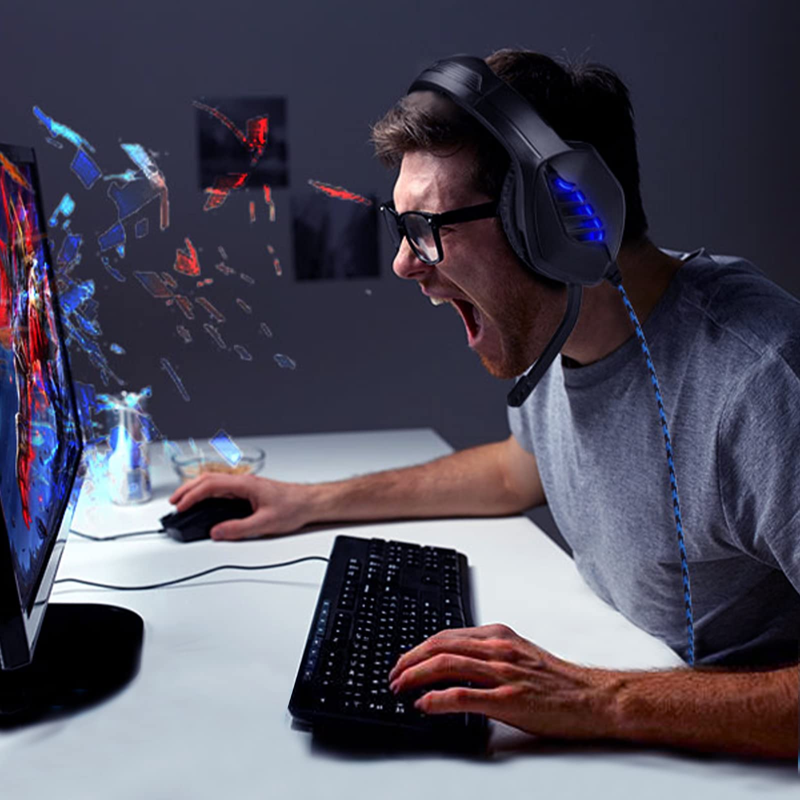 Cuffie Gaming PS4 Cuffie da Gioco, Cuffie da Gaming con Microfono, 3.5mm Jack, Bass Stereo, LED Luce, Compatibile con PS5/PS4/Xbox/Switch/PC/Laptop/Tablet