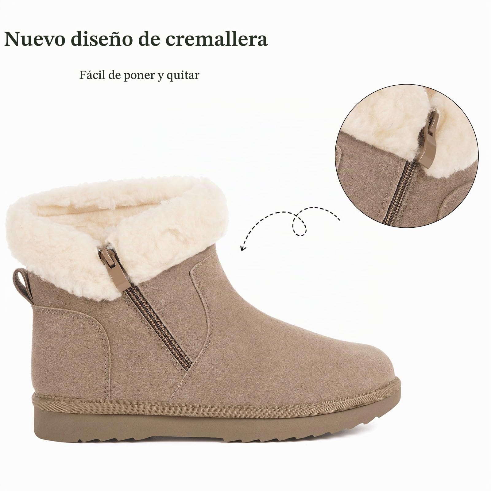 Hsyooes Botas Mujer Nieve Cálido Forradas Botines de Invierno Ante Cómodas Zapatos de Nieve Impermeable Botas de Invierno Antideslizante
