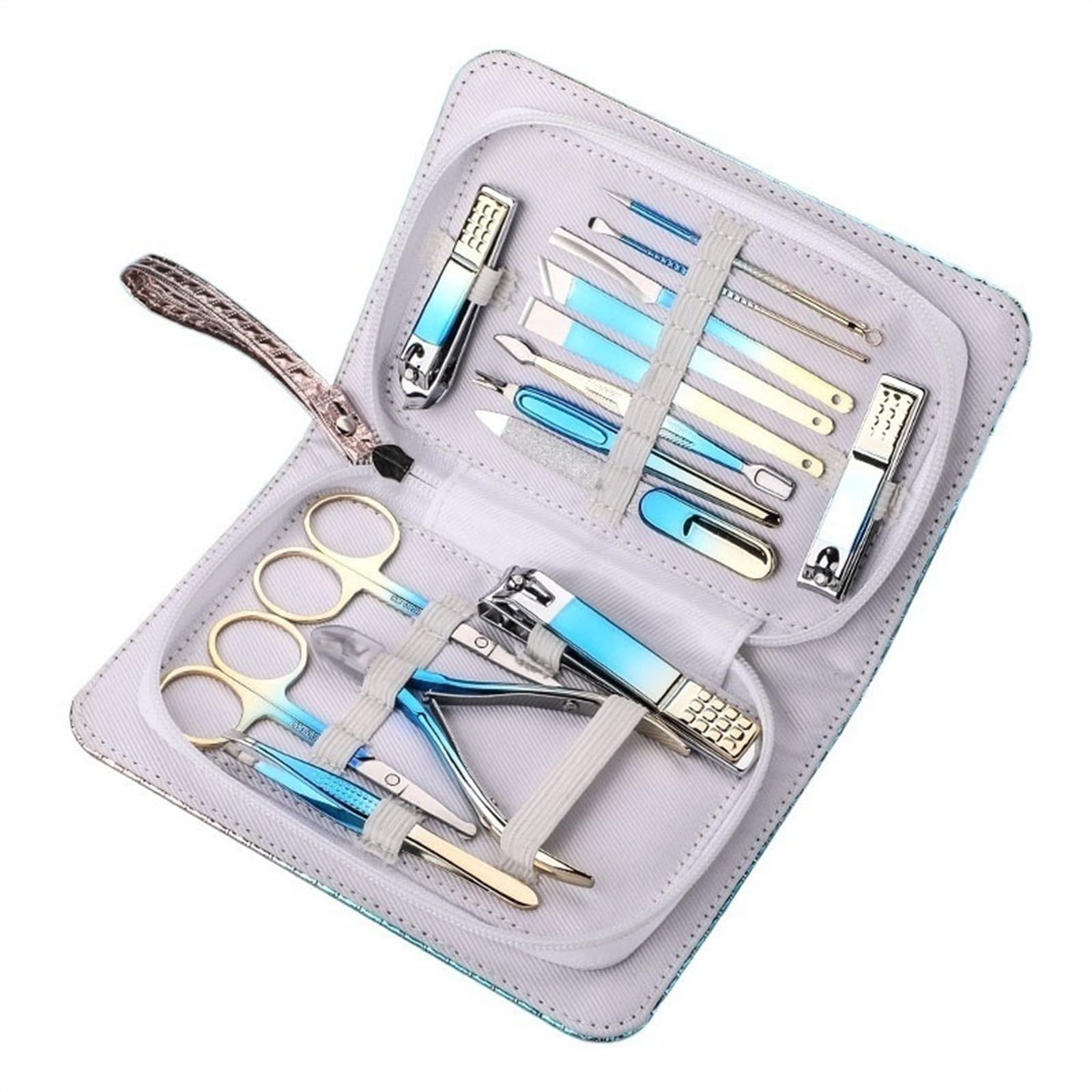 Kit de manicura profesional de acero inoxidable, juego de aseo de 13 piezas con estuche de viaje para el cuidado de las uñas