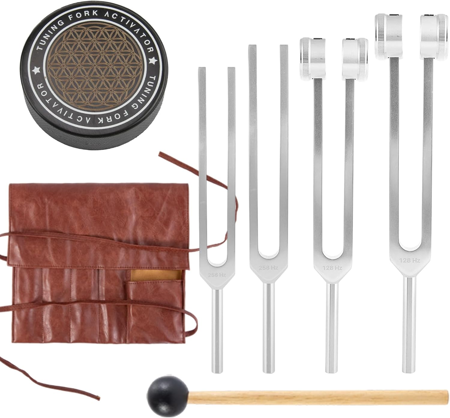 Tuning Forks for Healing, 4 Pcs Stress Relief Forks Complete Sound Therapy Set with 128Hz, 136Hz, 256Hz, 384Hz & Activator | Medical Grade Aluminum Instruments for Meditation, Chakra, Yoga