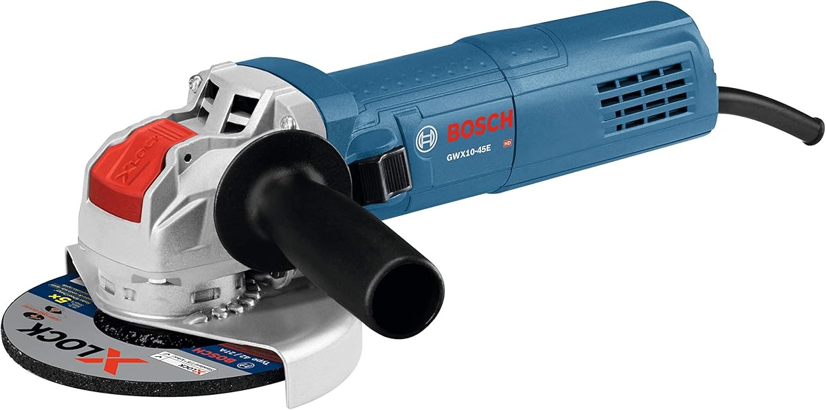 Bosch GWX10-45E 4.5-Inch X-Lock Ergonomic Angle Grinder with X-Lock Mount, Tool-Free Disc Swap, and Ultra Compact 10-Amp Motor (Renewed) | X-Lock Tool-Free Wheel Change, 10 a Motor, 4.5 Lb, Tool-Free Adjustable Guard, Aux Handle and Wheel Guard Incl