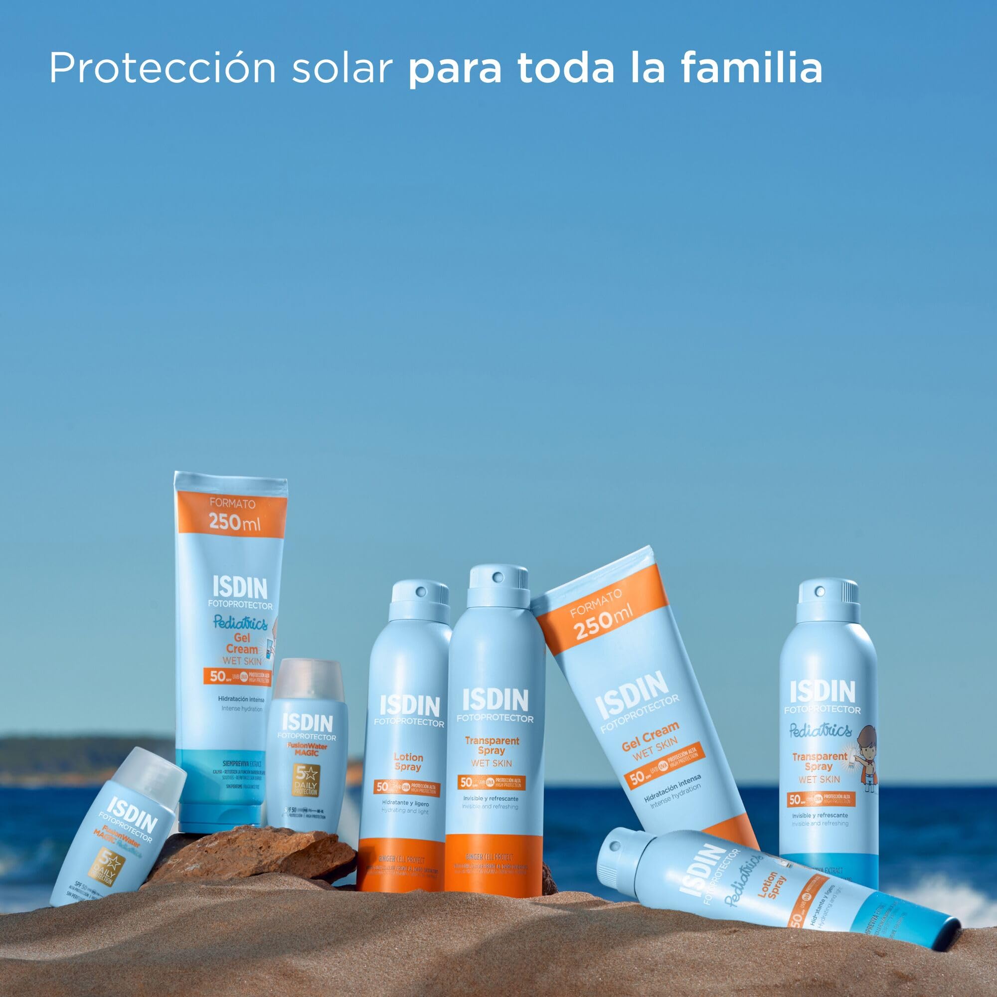 IISDIN Fotoprotección Lotion Spray SPF 50, Protector Solar Corporal Ligero en Loción, de Absorción Inmediata que Hidrata la Piel Intensamente, 250 ml