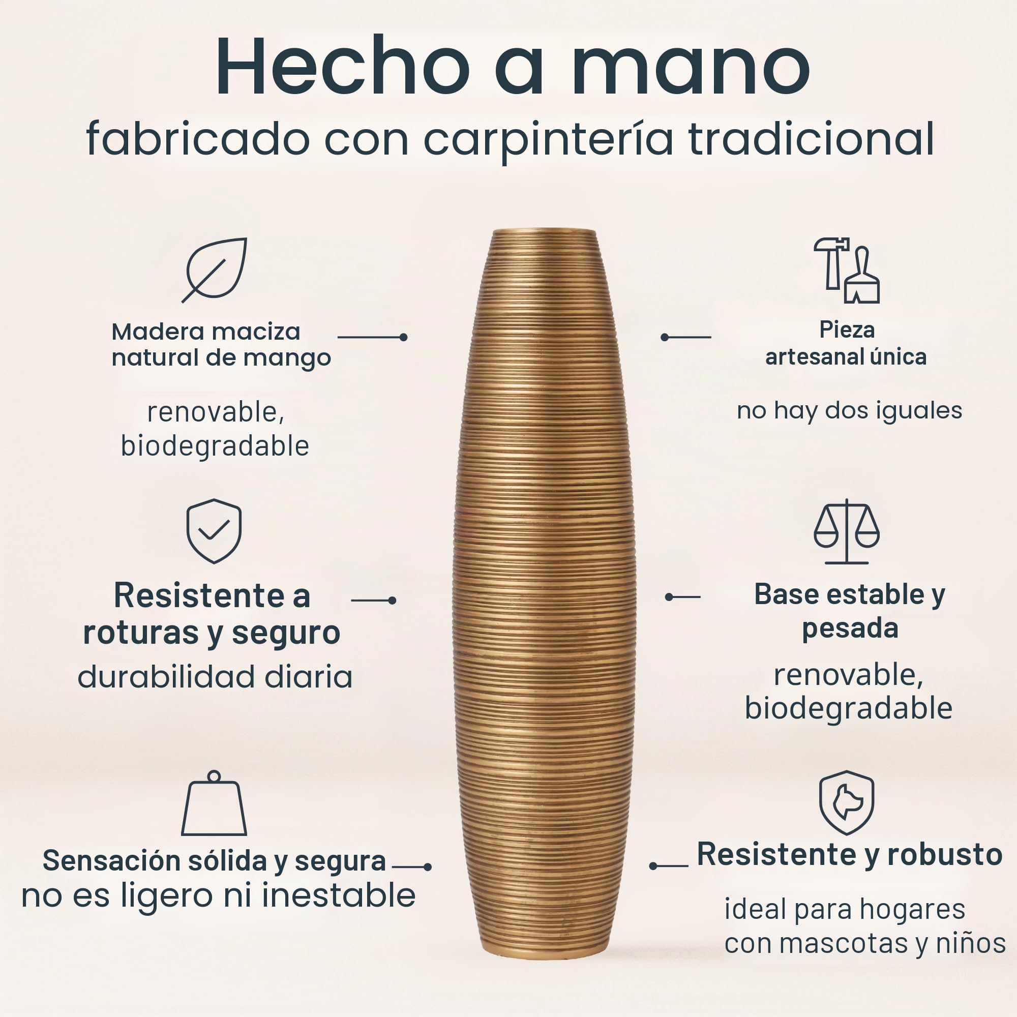 Leewadee Jarrón de Suelo Grande 85 cm Madera de Mango Pampa & Flores Secas | Jarrón Deco para Salón, para Ramas & Hierbas Secas. Más resistente que la Cerámica, sin Agua. Boho