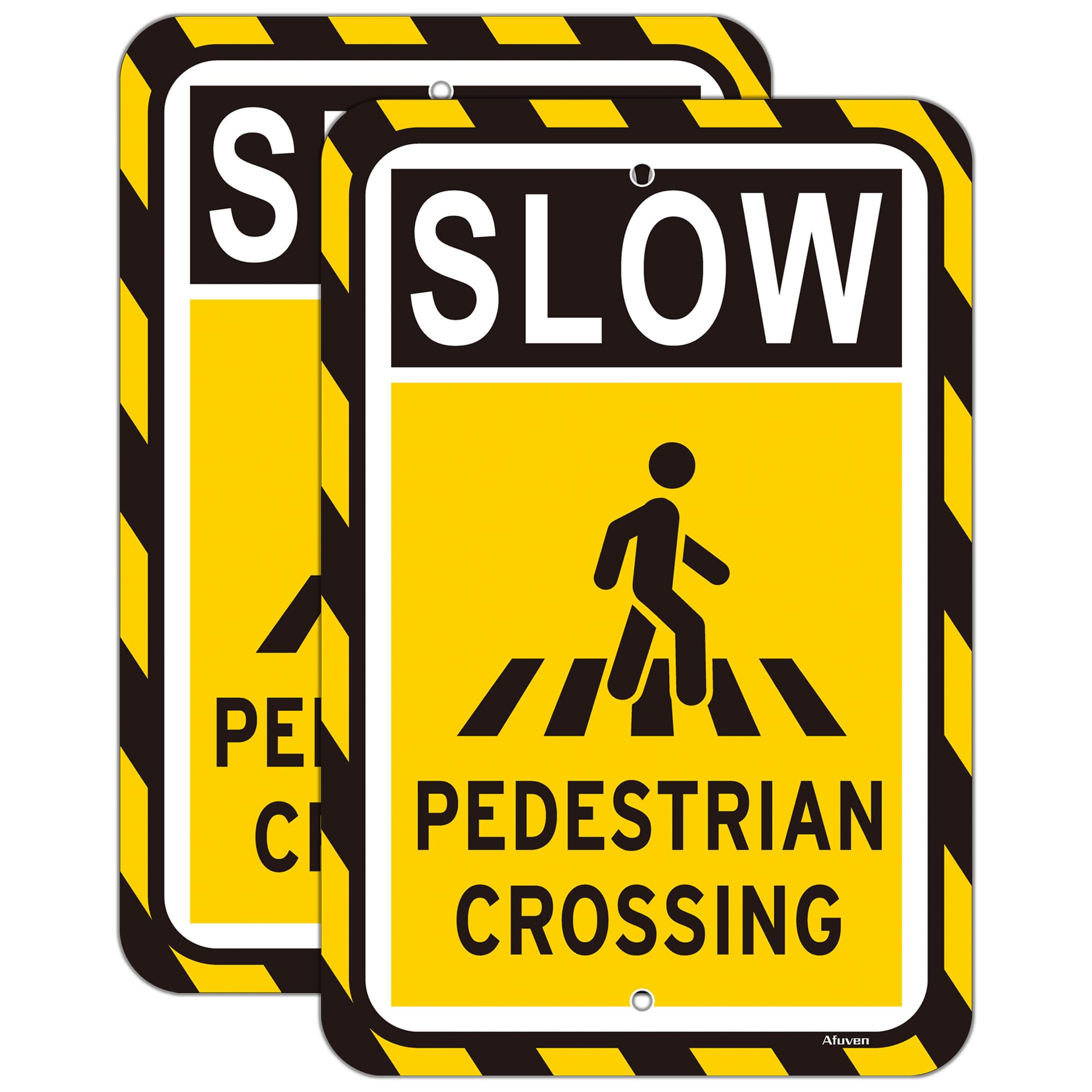 2-Pack Slow Pedestrian Crossing Signs 12"x 8" Inches Metal Rust-Free Aluminum Weatherproof Outdoor Use Easy To Install
