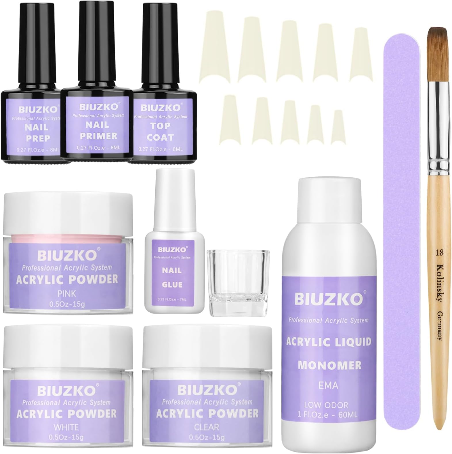 Acrylic Nail Kit, Acrylic Powder and Acrylic Liquid Monomer Set with Nail Prep