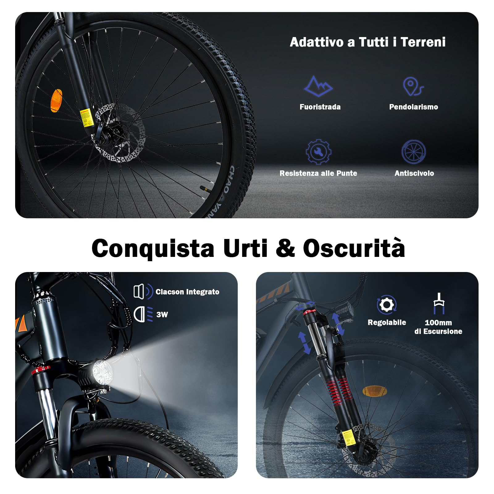 TIGUOWISH Bici Elettrica Uomo e Donna, Bicicletta Elettrica 29 Pollici con Motore Posteriore 250W, Autonomia fino a 90 km, 25 km/h, per Pendolarismo Urbano e Montagna - Motorino Elettrico per Adulti