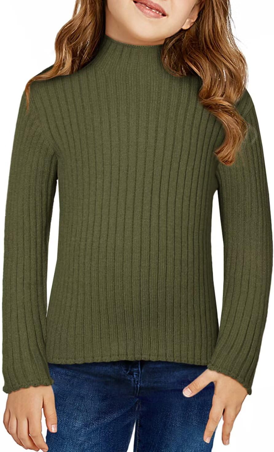 Girls Turtleneck Sweater Kids Casual Long Sleeve Knitted Slim Fit Pullover Tops 7-15 Years