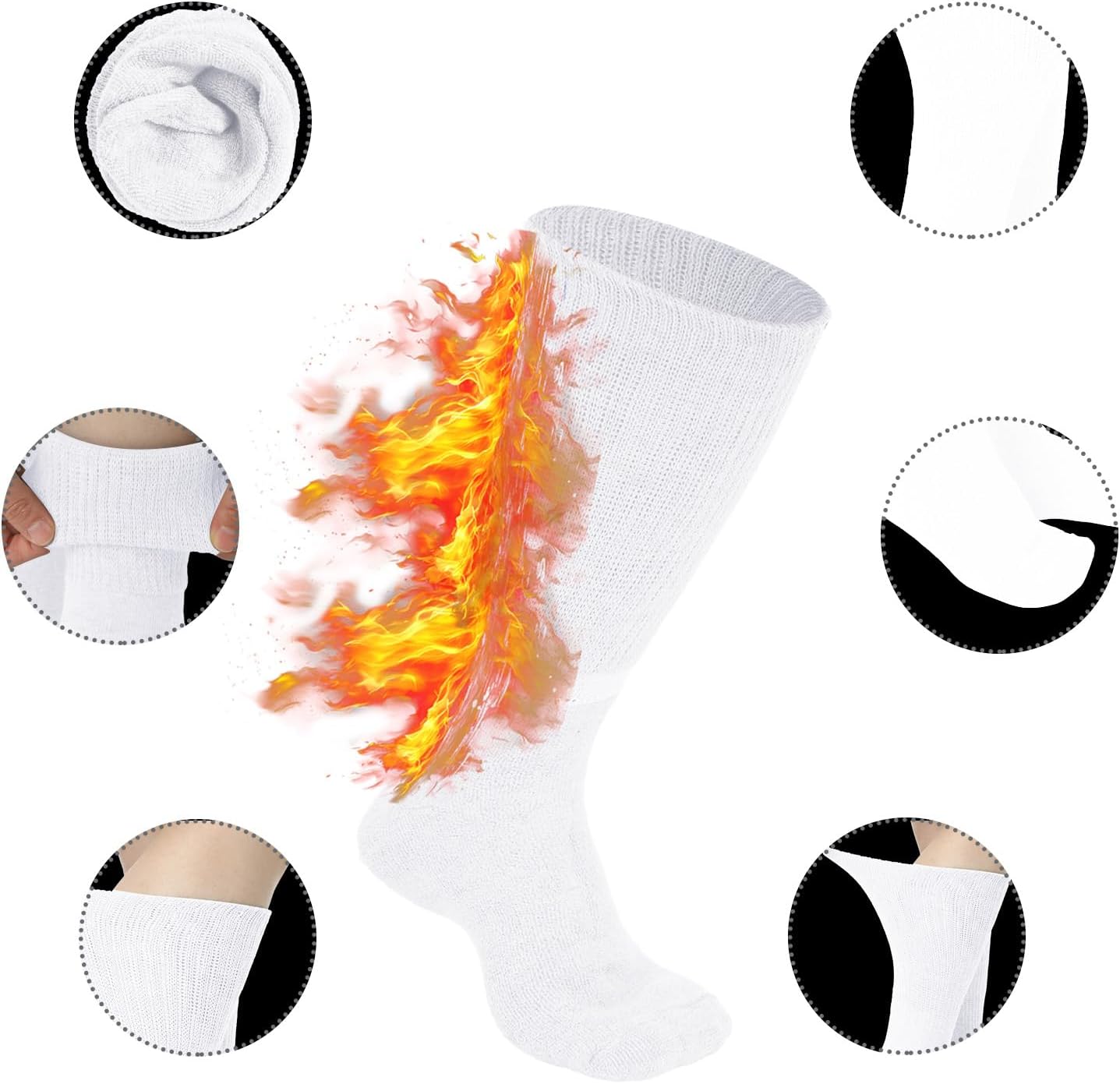 Geyoga 4 Pairs Extra Wide Seamless Socks Winter Warm Non Binding Loose Calf Socks Women Men Swollen Feet Edema Ankles, 9-13(White)