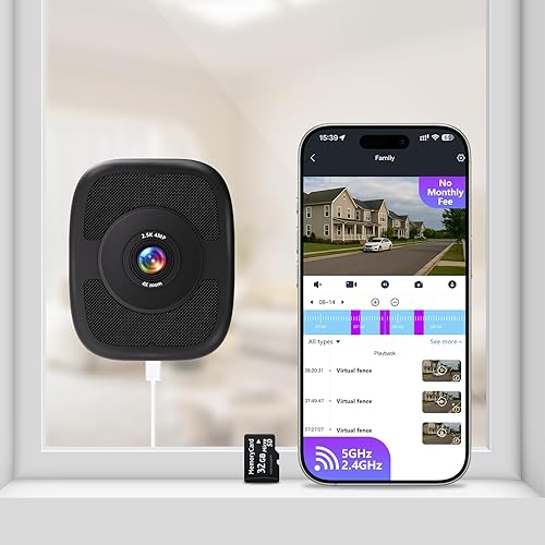 Cámara de ventana de 4MP 2.5K con WiFi de 2.4G y 5Ghz, visión nocturna a color, no requiere suscripción, grabación 724, instalación rápida y fácil