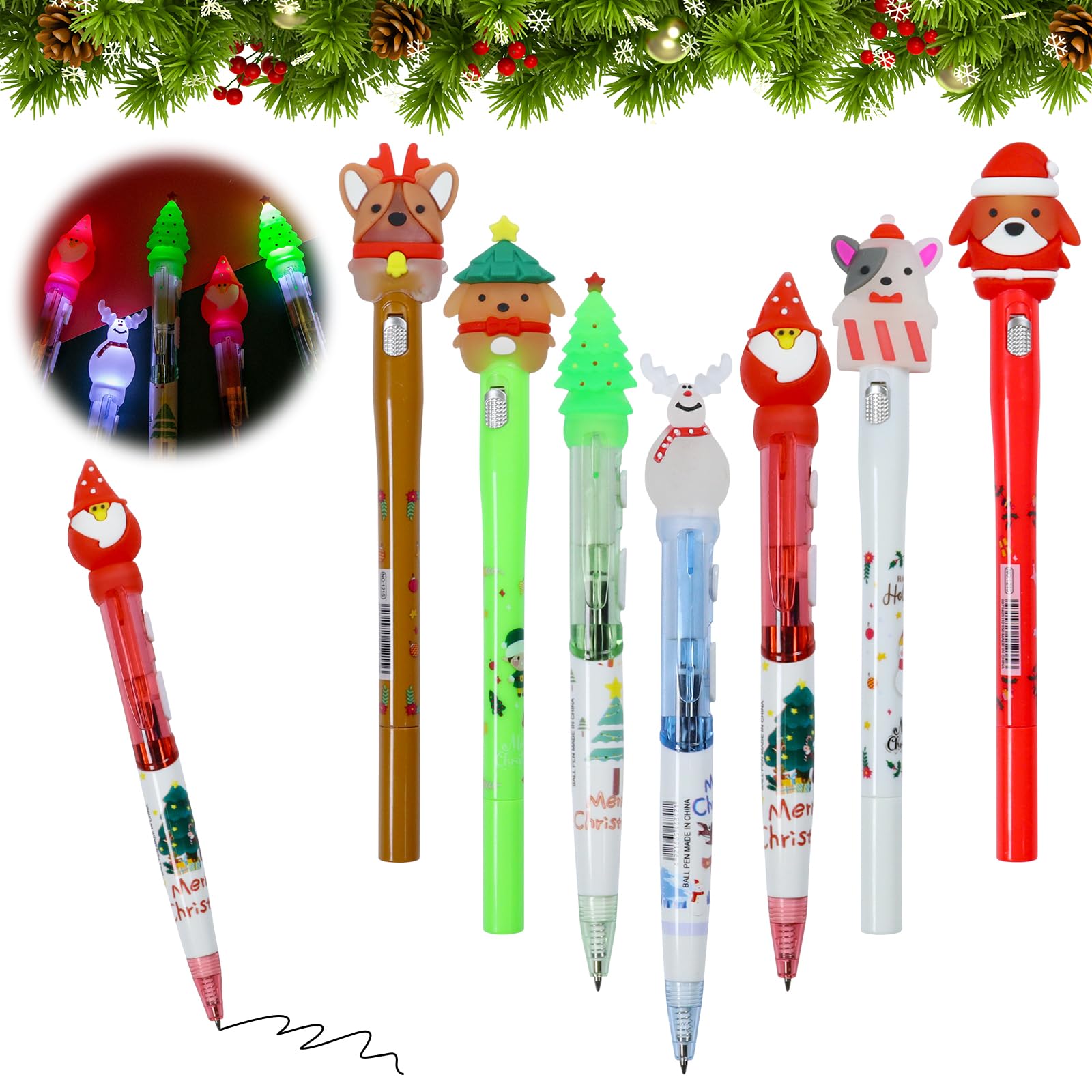 Penna a sfera natalizia, 7 penne a sfera a pressione, 0,5 mm, penne a sfera natalizia, penna stilografica in gel per Natale, piccoli oggetti per scrivere, scuola, ufficio