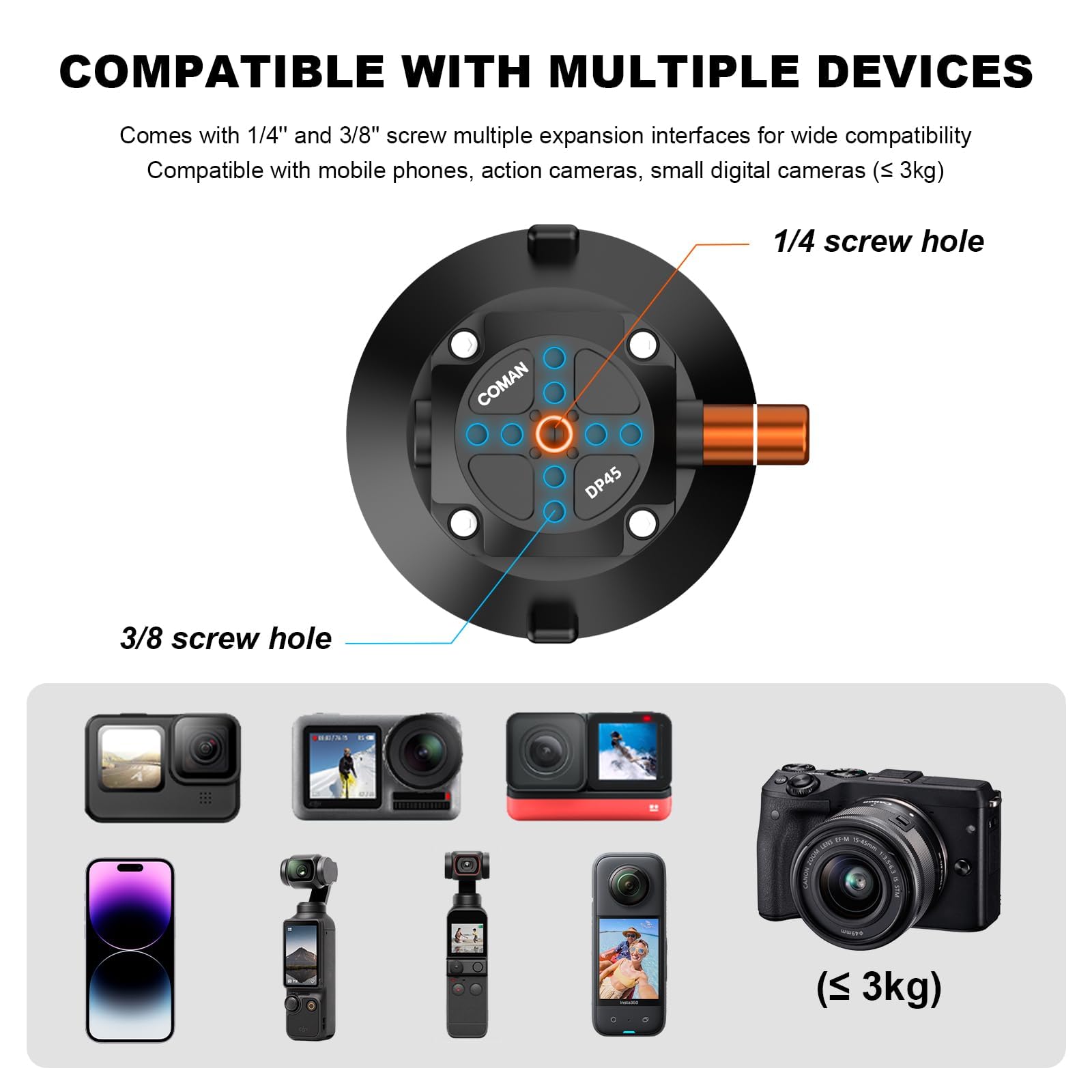 COMAN Supporto a ventosa per fotocamera (4,5 '' DP-45 Supporto a ventosa)