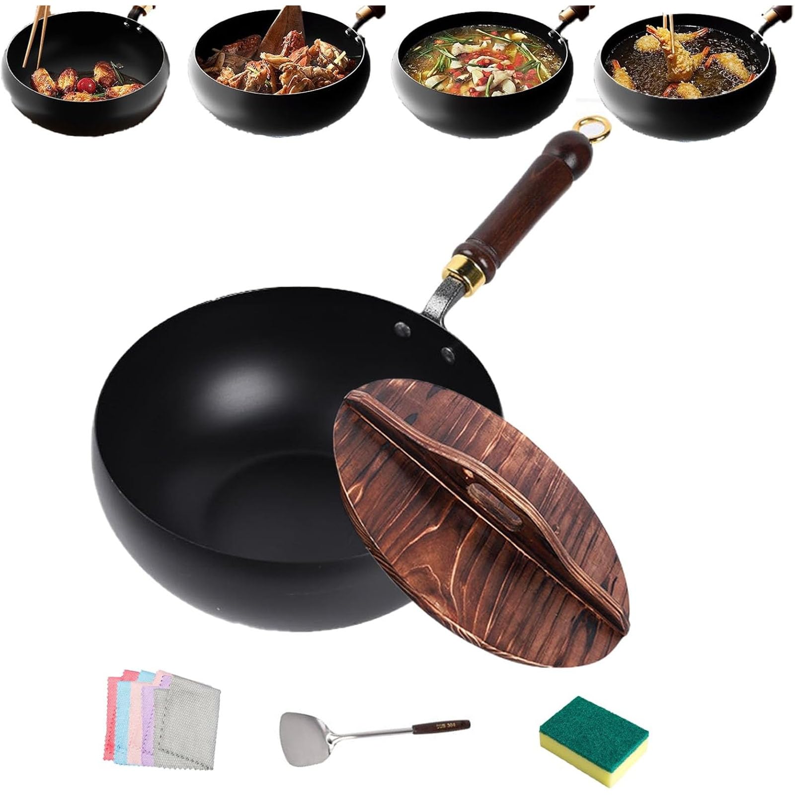 2026 Neu Tsubame Sanjo Pfanne, Japanische Tsubame-Sanjo Meister Pfanne 24/26/28cm, Unbeschichtet, Handgefertigt zum Kochen, Braten Induktionsgeeignet mit Holzgriff Deckel Kochen (Holzdeckel * B, 24cm)