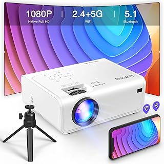 AuKing Projector with WiFi and Bluetooth, 2023 Upgrade 450 ANSI Native 1080P 4K Projector Supported, 6D/4P Keystone, 50% Zoom, 400" Home Outdoor Projector for HDMI/USB/TV Box/Android/iOS