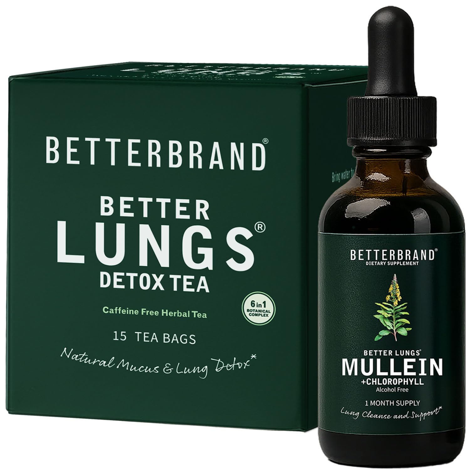 BetterLungs Health Pack - Better Lungs Detox Tea & Mullein Leaf Tincture Drops | (2) Daily Respiratory Wellness