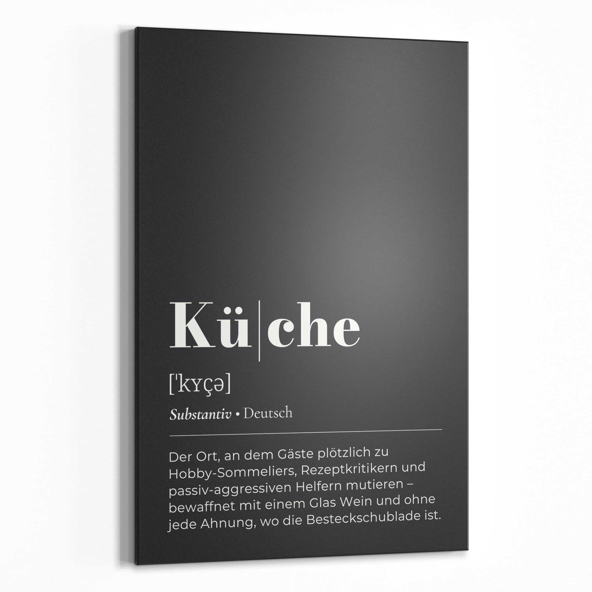 DEQORI Magnetische Kreidetafel mit UV-Druck | Motiv Küche - Definition | Design rechteckig 60x90 cm | Kreide Metalltafel beschreibbar – Wanddeko für Küche, Flur, Kinderzimmer & Büro