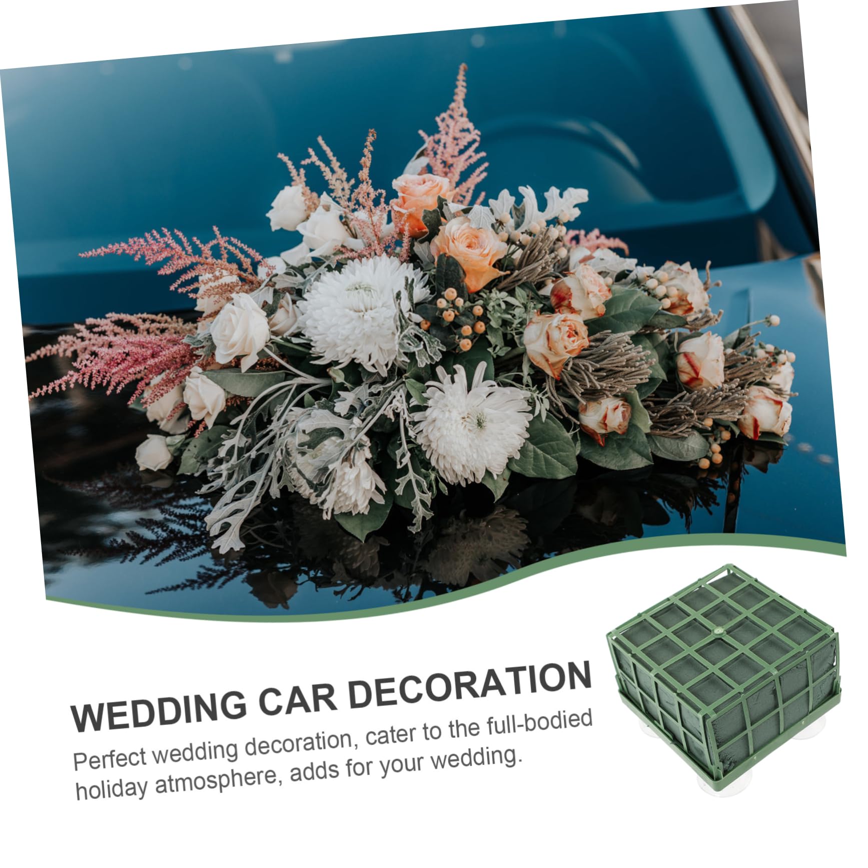 NUOBESTY Décoration de Mariage pour Voiture, Mousse Fleur Base à Ventouse, Plastique Vert, Lot de 3, pour Mariage et Fête | 4 Ventouses au Fond, Décoration de Mariage et Usage Floral, Support Carré pour Voiture