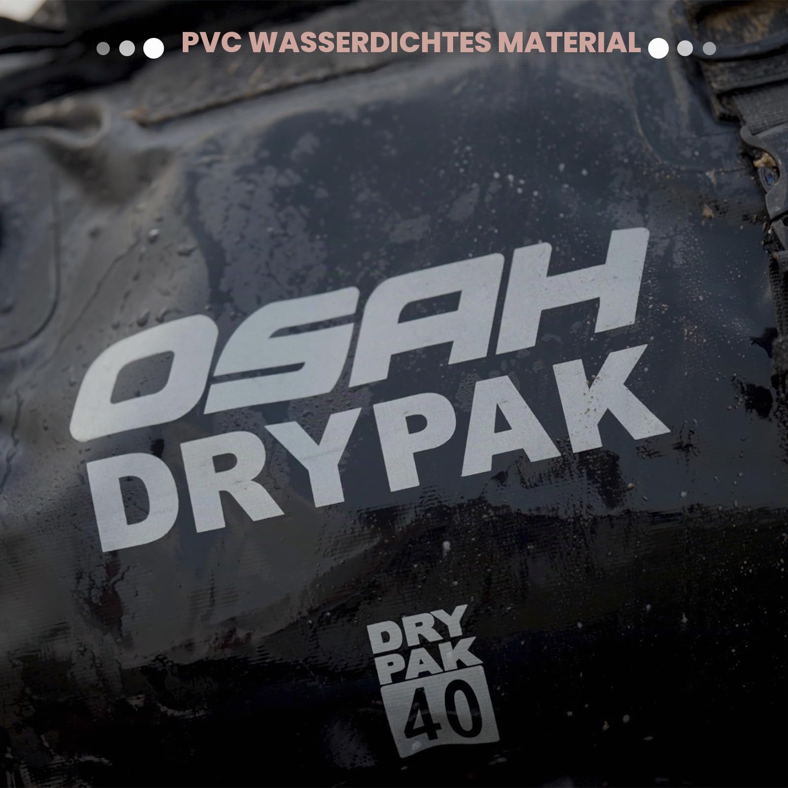 Motorrad wasserdichte Trockentasche 60L – Rolltop-Hecktasche, großer Stauraum, für Camping, Kajak, Angeln, Reisen & Offroad – Schwarz