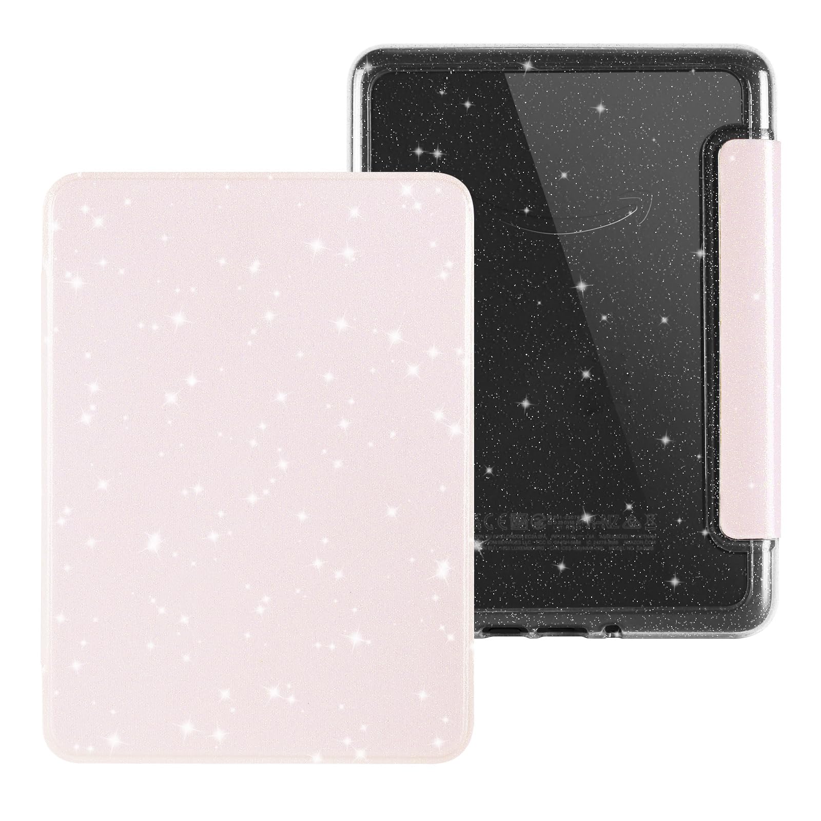 Custodia glitterata per Kindle Paperwhite da 6" (10a generazione 2018, modello n. PQ94WIF), custodia in pelle PU Lihght e retro rigido trasparente, con funzione sleep/wake automatica, rosa