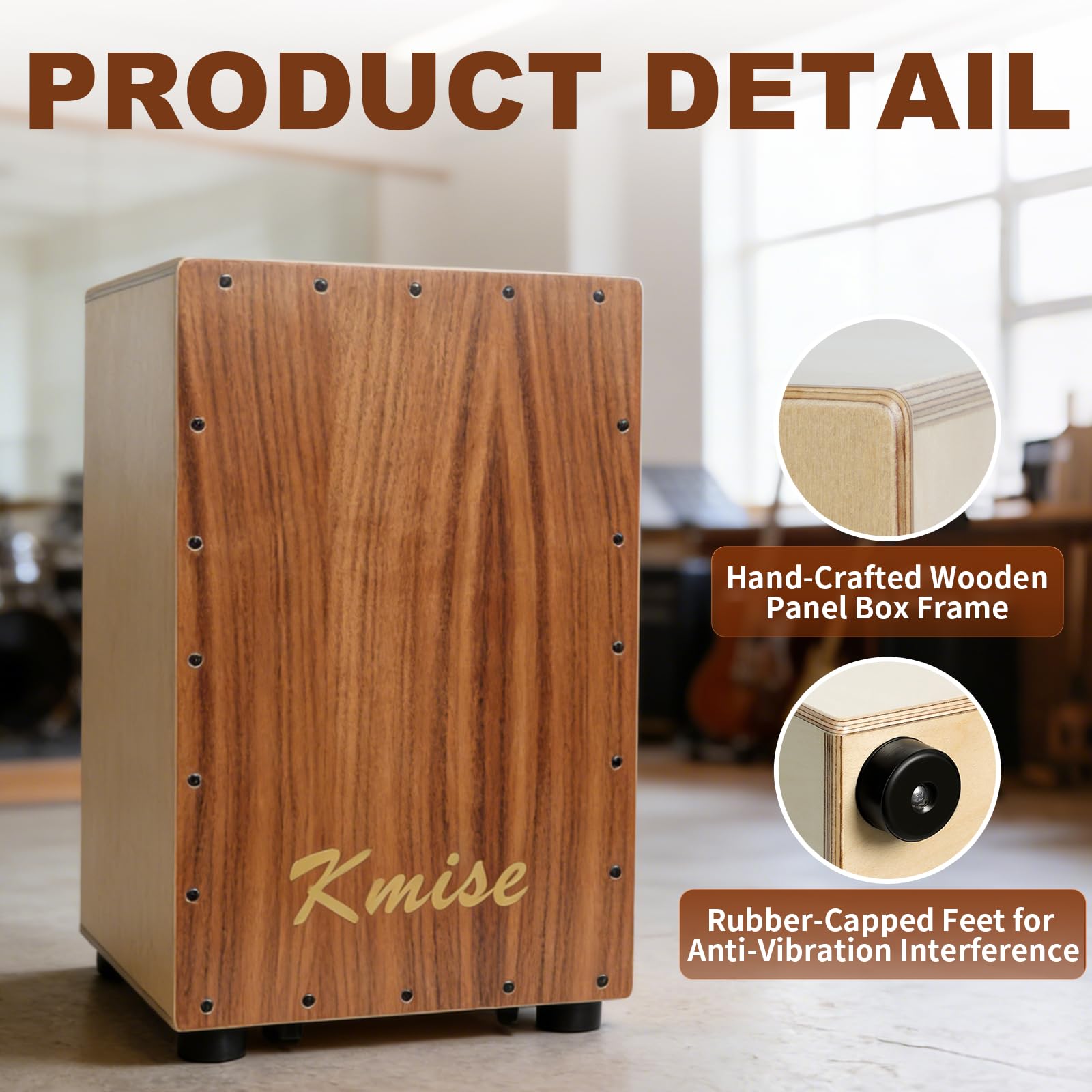 Kmise Tragbare Cajon-Schlagzeugbox, 30 x 30 x 48 cm, verstellbare Snare-Cajon-Trommeln, massives Akazien- und Birkenholz, Percussion-Instrument Geschenk für Erwachsene und Kinder, mit Tragetasche, für