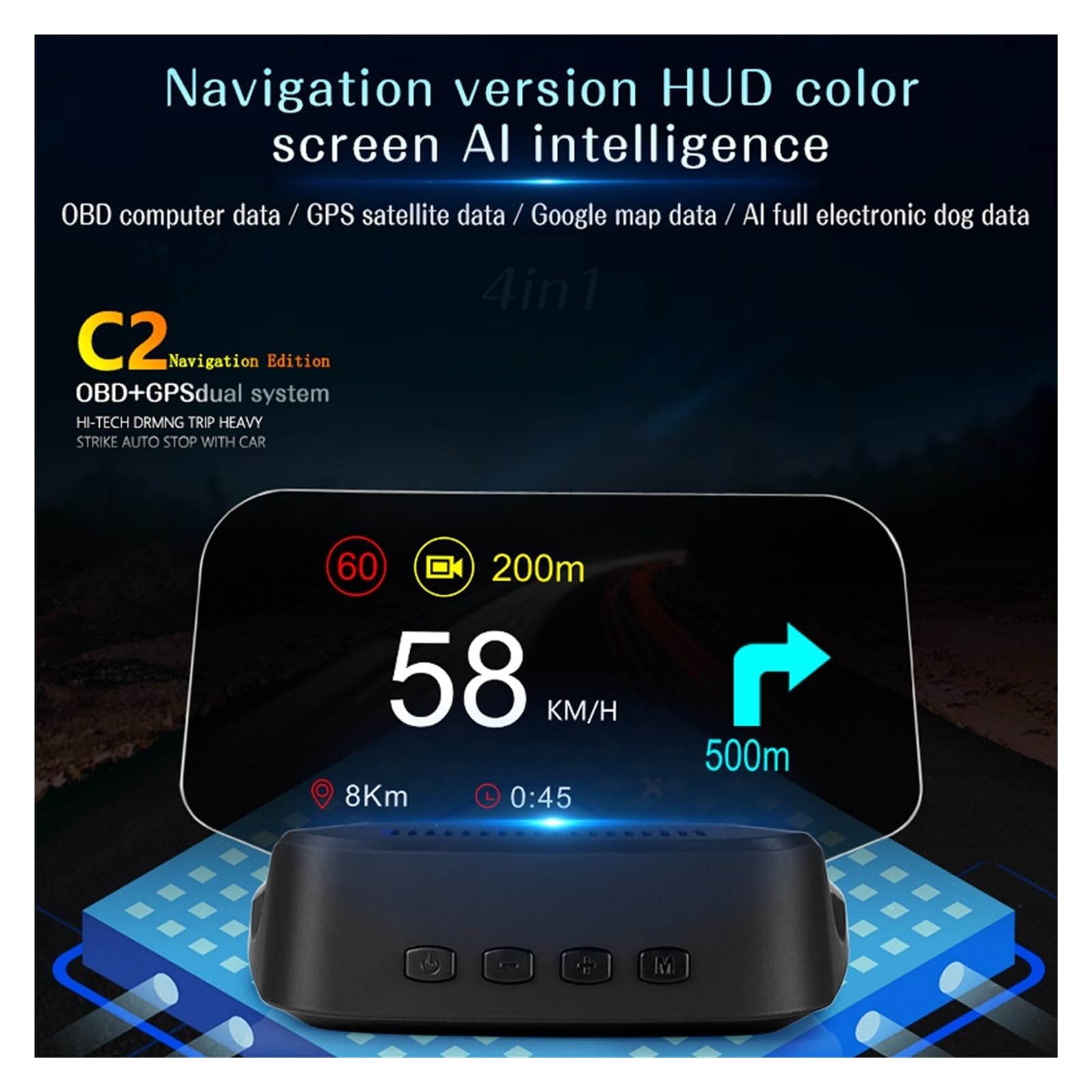 C2 Car HUD Head Up Display Navegación GPS OBD2 Escáner Ordenador A Bordo Bluetooth Velocímetro Proyección