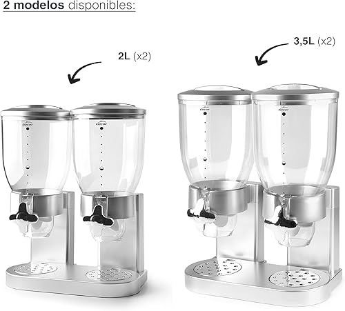 Miniatura 6 de LACOR 62596 - Dispensador de cereales, frutos secos, pasta y dulces, doble envase, dos recipientes de 2 L, sistema giratorio, sin BPA, 10.6 x 6.5 x