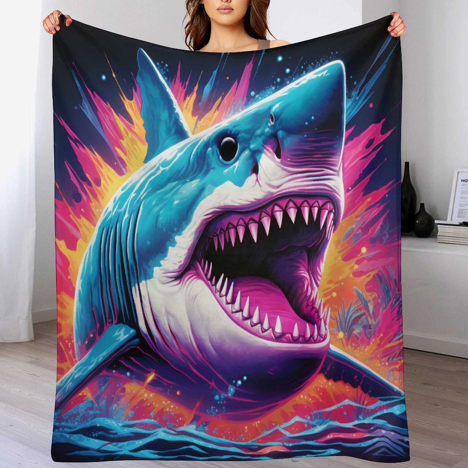 Couvertures en requin plaid douillet pour canape et voyage en plein air