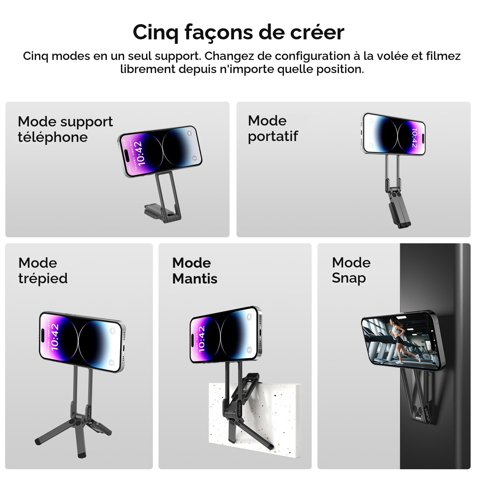 ULANZI MA38 Trépied Magnétique pour Téléphone Portable, Maglock Mousqueton Fixation Rapide, Aluminium Support Pliable, Mini Perche à Selfie Portable Compatible avec iPhone 17 16 15 14 13 12 Magsafe
