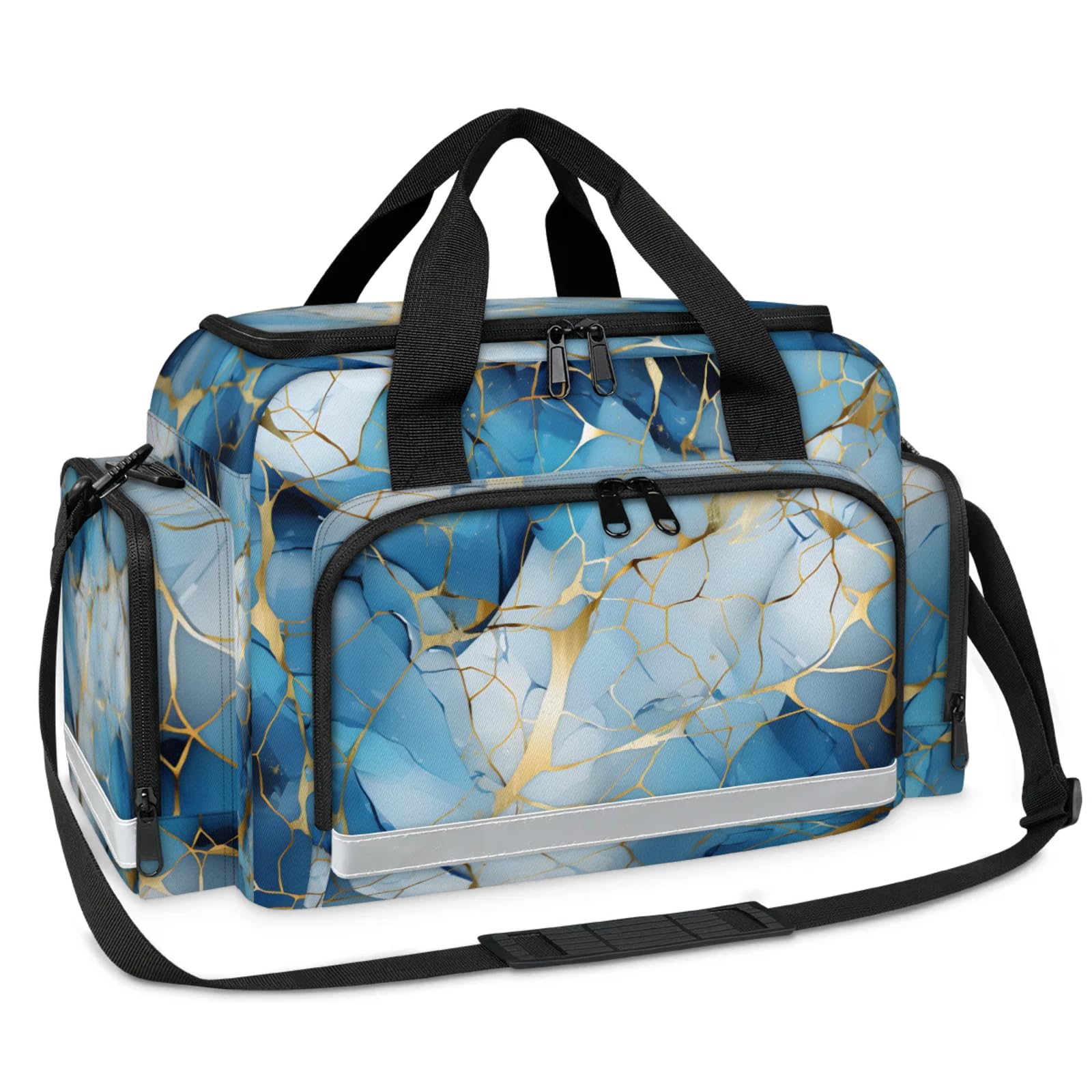 GzLeyigou First Aid Bags Empty, Gold Cyan Marble Emergency Bag First Aid Kit Multiple Compartment Kit Carrier On Call Trauma Bag For Paramedics Emergency Medical Supplies Kit
