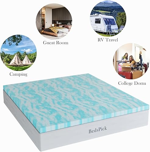 Miniatura 7 de BedsPick Cubrecolchón de espuma viscoelástica de 3 pulgadas, tamaño Queen, con infusión de gel, certificado CertiPUR-US