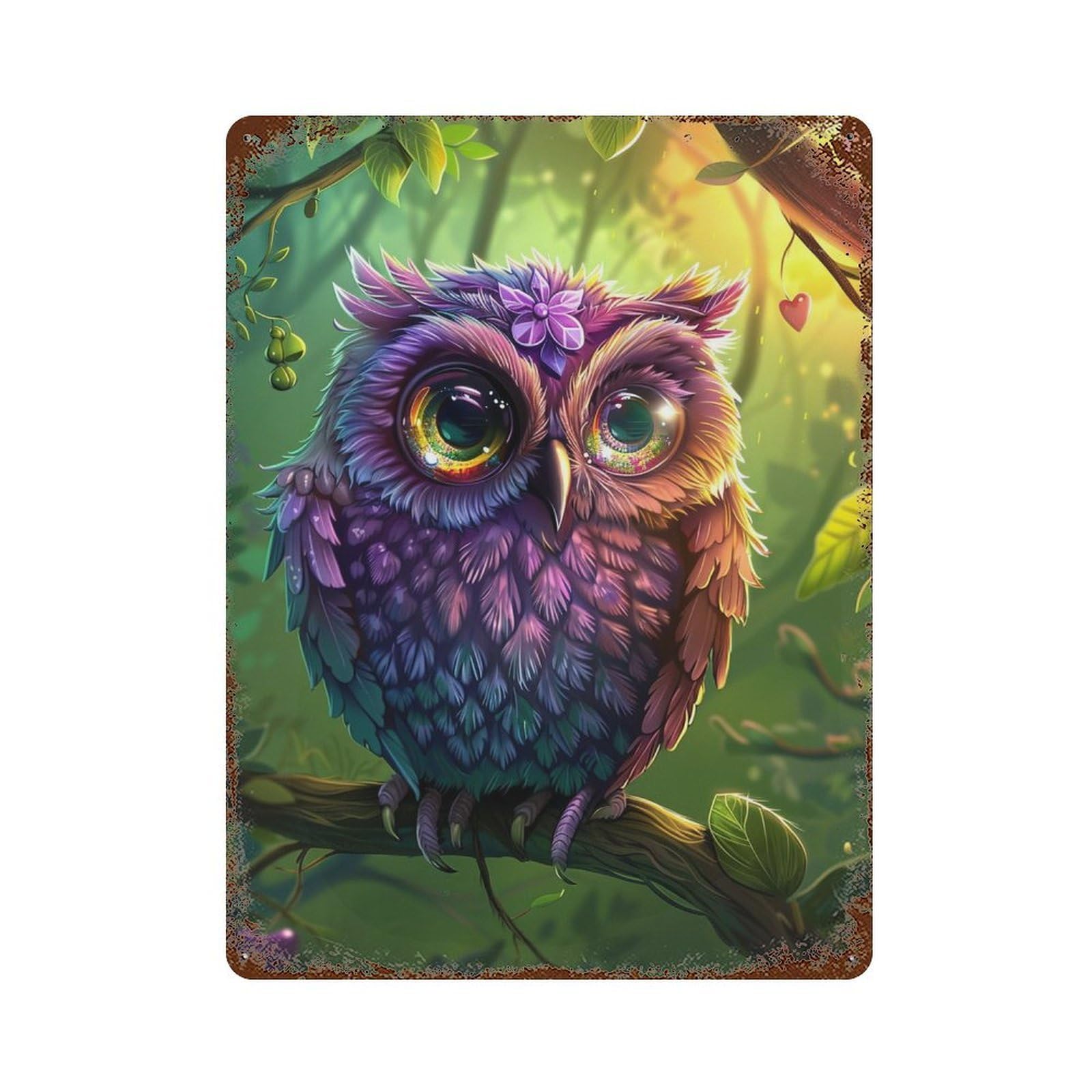 Colorful Fantasy Owl Artwork-8 Retro Metal Sign 15.7"x11.8", Farmhouse Wall Decor for Garage, Pub Or Kitchen