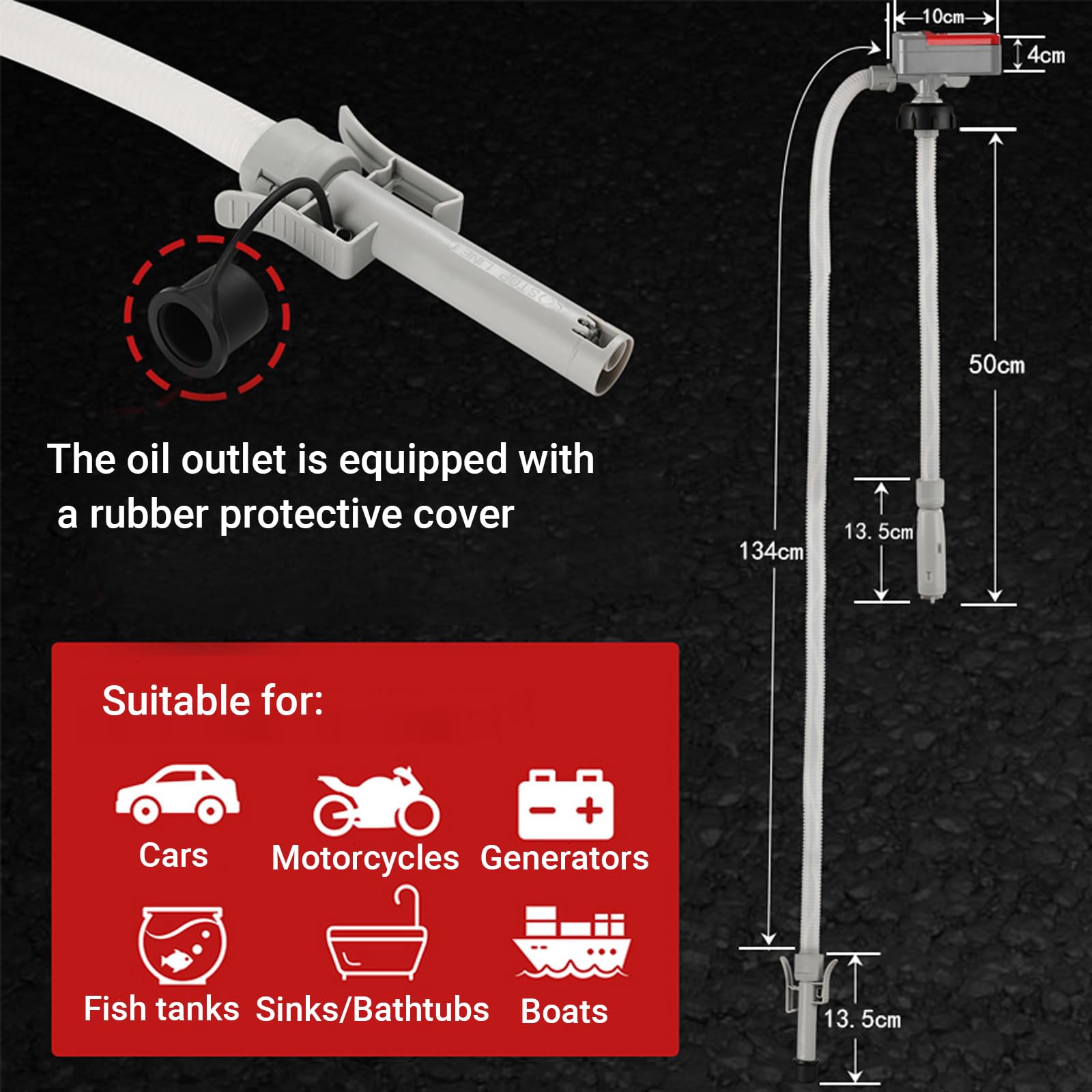 Bomba de Transferencia de Combustible con Parada Automática, Sifón Eléctrico de Alto Flujo 2.4 GPM para Gasolina, Diésel, Aceite y Agua, Portátil para Bidones de 5 Gal, Incluye 3 Adaptadores