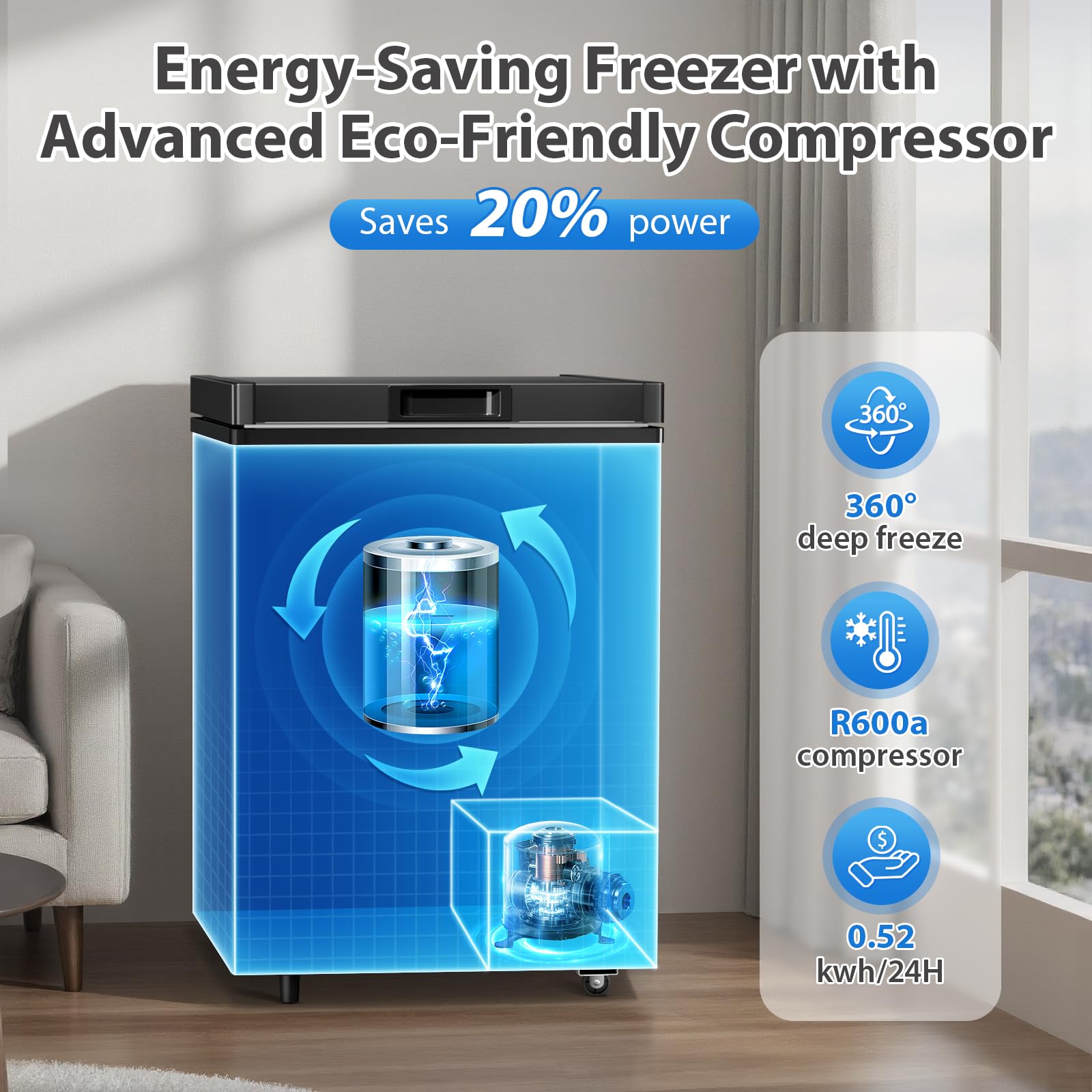 LifePlus 4.2 Cu.Ft Small Deep Freezer, 7-Temp Adjustable Chest Freezer with Removable Basket, Wheels, Ultra-Quiet, Energy Saving, Top Open Door for Apartment, Garage, Office, Black on Fridge.com
