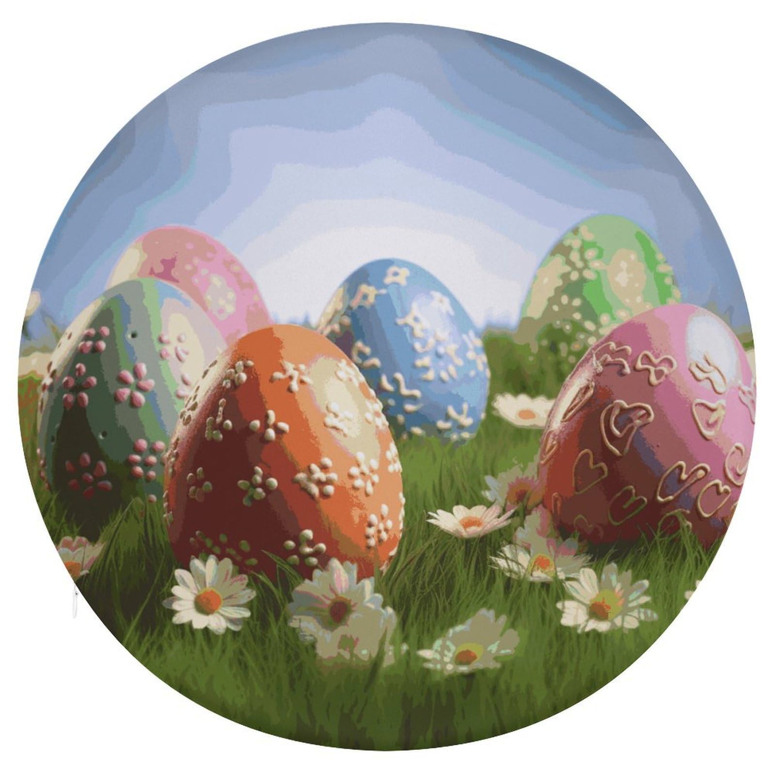 FekiLoot Lovely Easter Egg Circle Cushion Memory Foam Chair Pad Soft Warm Floor Cushions Reversible Seat Cushion Pads with Zipper for Indoor Outdoor Kitchen Dining Office