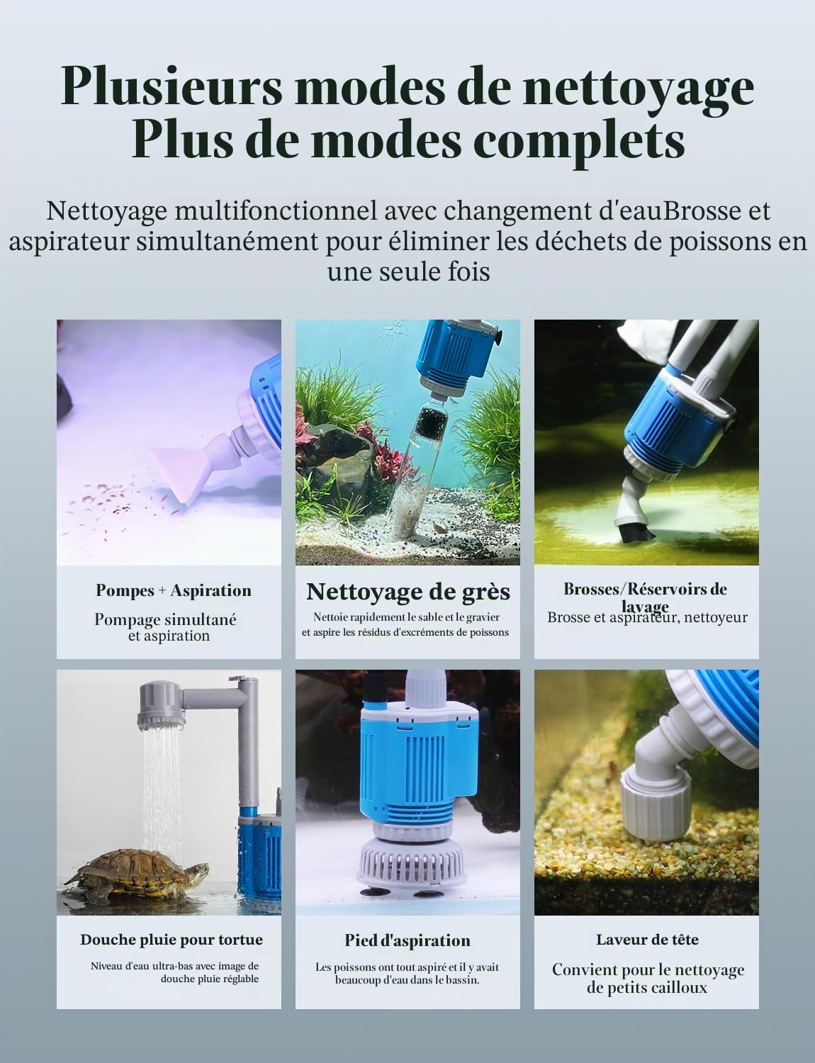 Nettoyeur électrique pour Aquarium 6 en 1 Kit de Nettoyage de Gravier Multifonction avec changeur d'eau