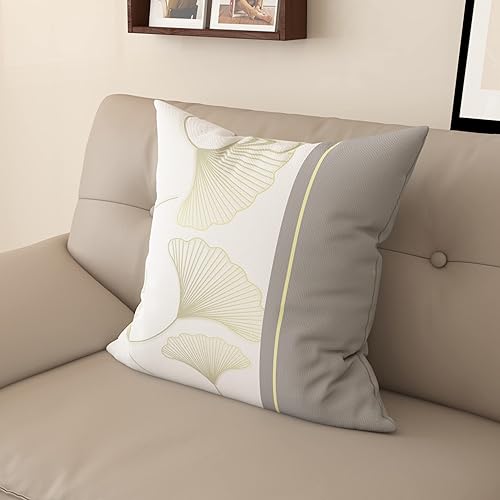 Funda de almohada de mezcla de algodón y lino de estilo nórdico con patrón de hojas de ginkgo, funda de cojín para sofá del hogar, funda de almohada