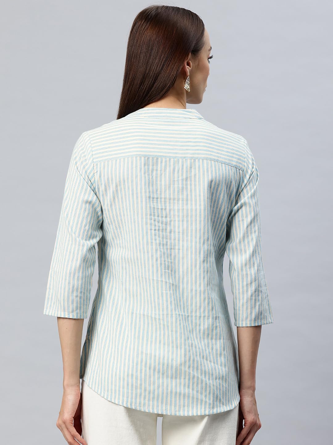 Cottinfab Off-White and Blue Striped Cotton Top 1