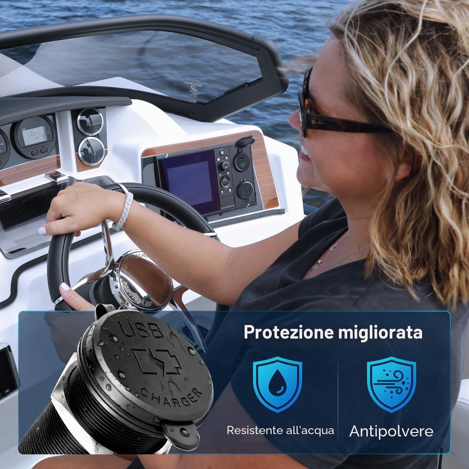 Presa USB 12V Camper, Alluminio Presa USB-C 100W & QC3.0 18W Caricatore Carica Rapida per Laptop, per Roulotte Barca Camion Auto,1 Pezzo
