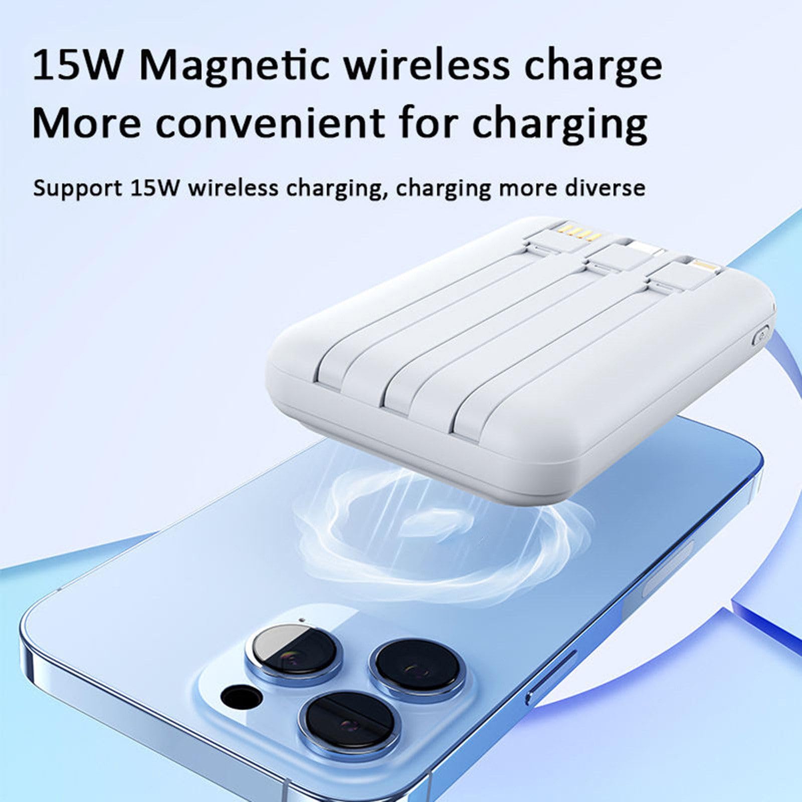 Banco de energía portátil de 20000 mAh, Carga ultrarrápida inalámbrica magnética de 22,5 W con Cable Incorporado, para teléfonos móviles y Auriculares Bluetooth,Black
