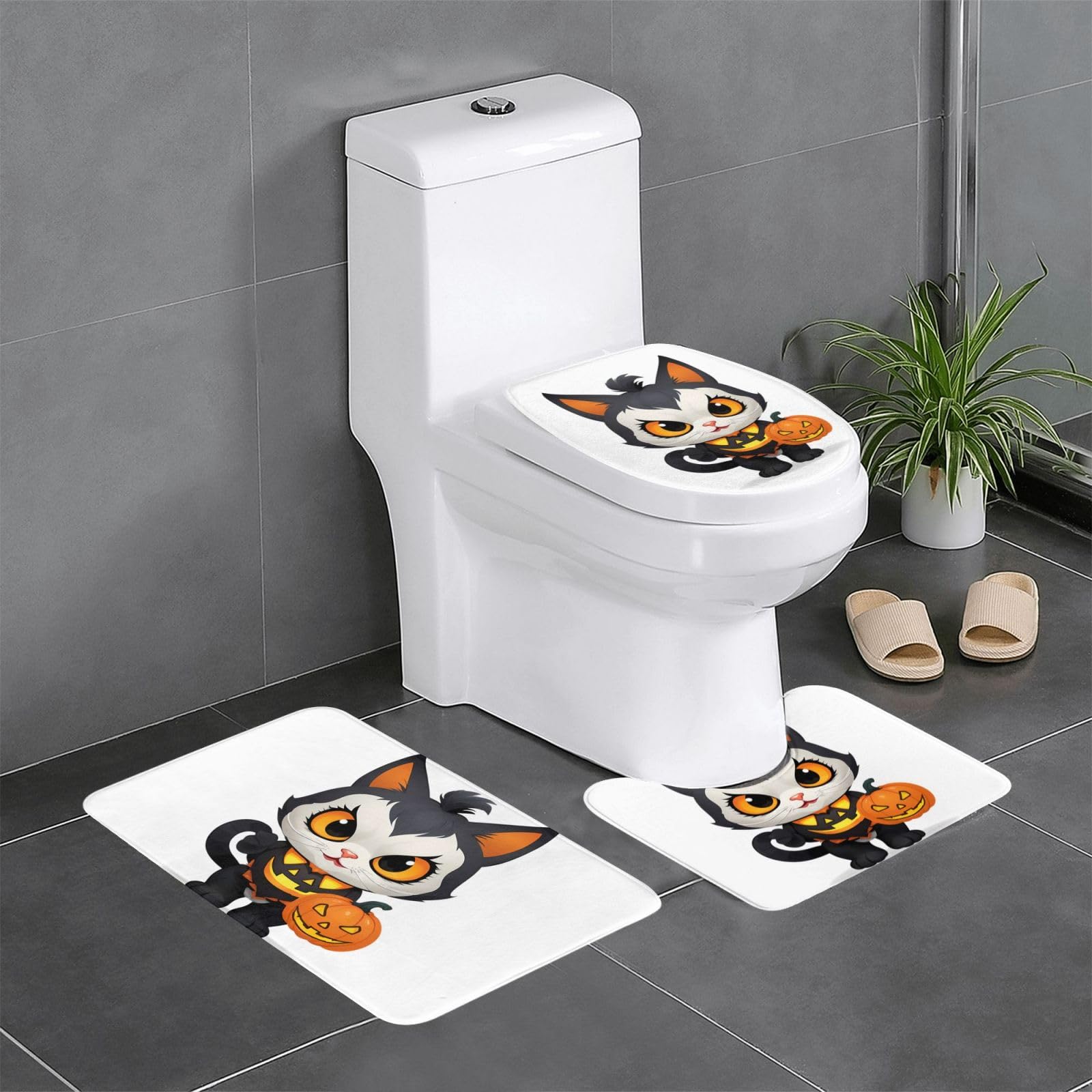 Tapis de salle de bain antidérapants chaton lanterne 61x40,6 cm tapis WC en U et O ensemble de 3
